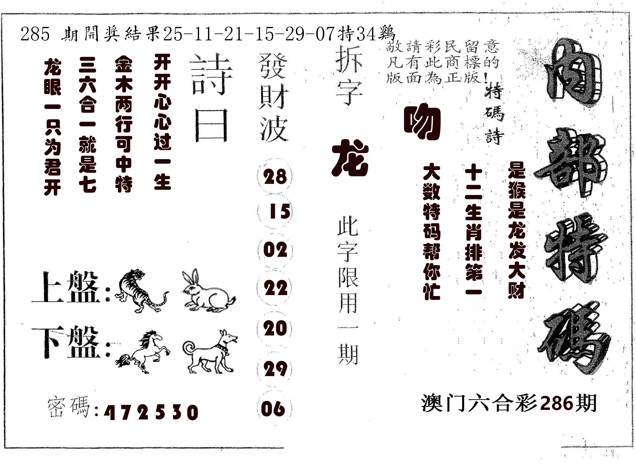 内部特码 第286期