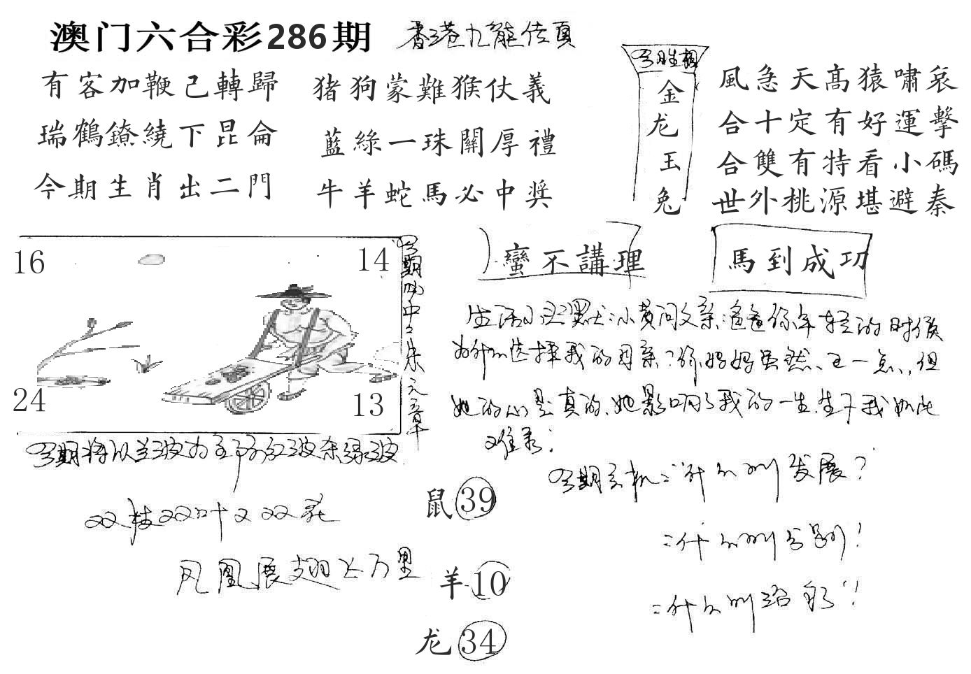 澳门手写九龙 第286期