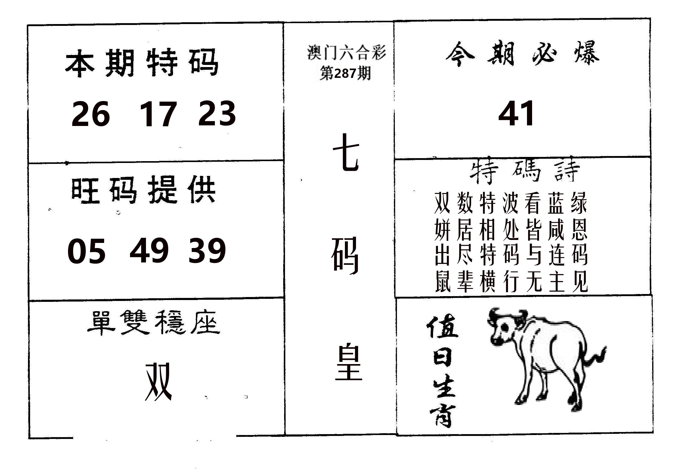 七码皇 第287期