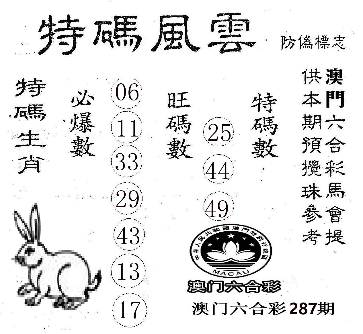 特码风云 第287期