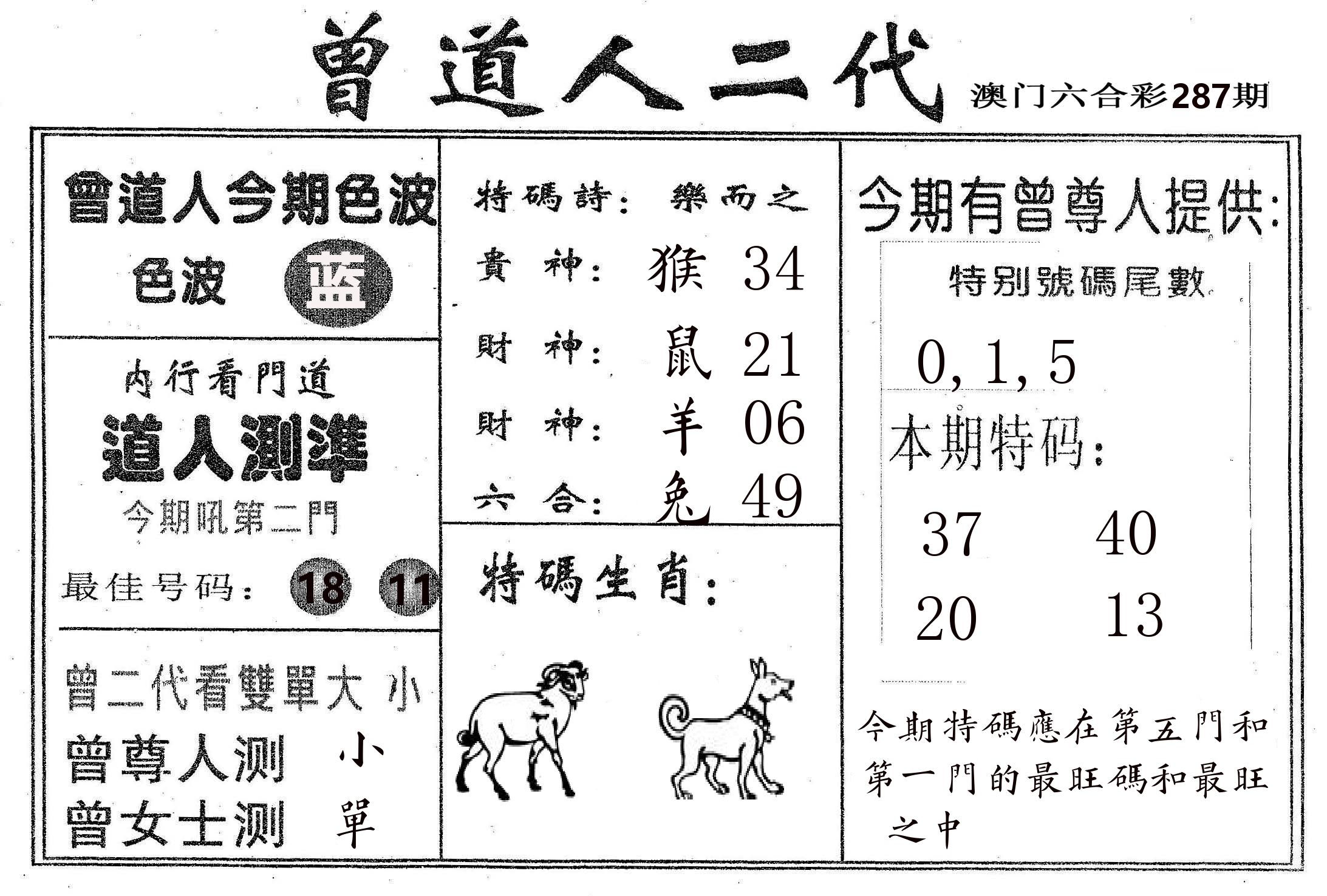 曾二代 第287期