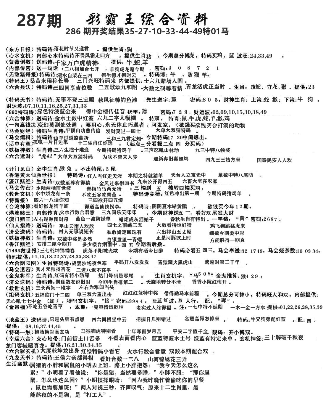 澳门综合资料 第287期