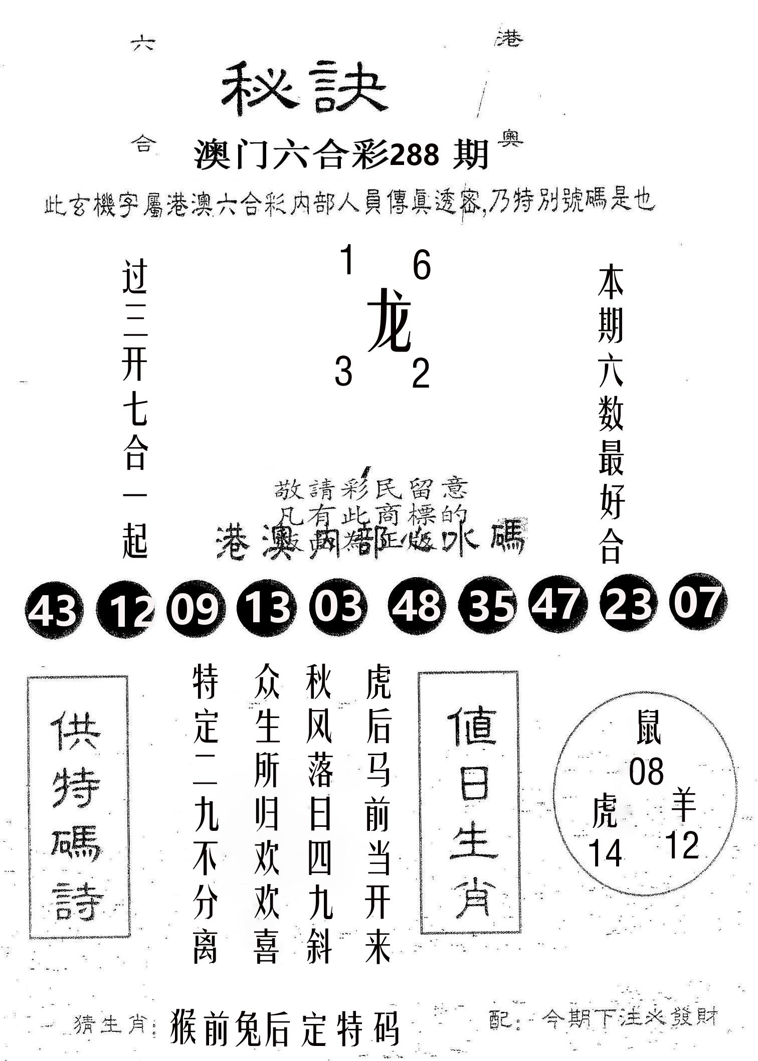 秘决 第288期