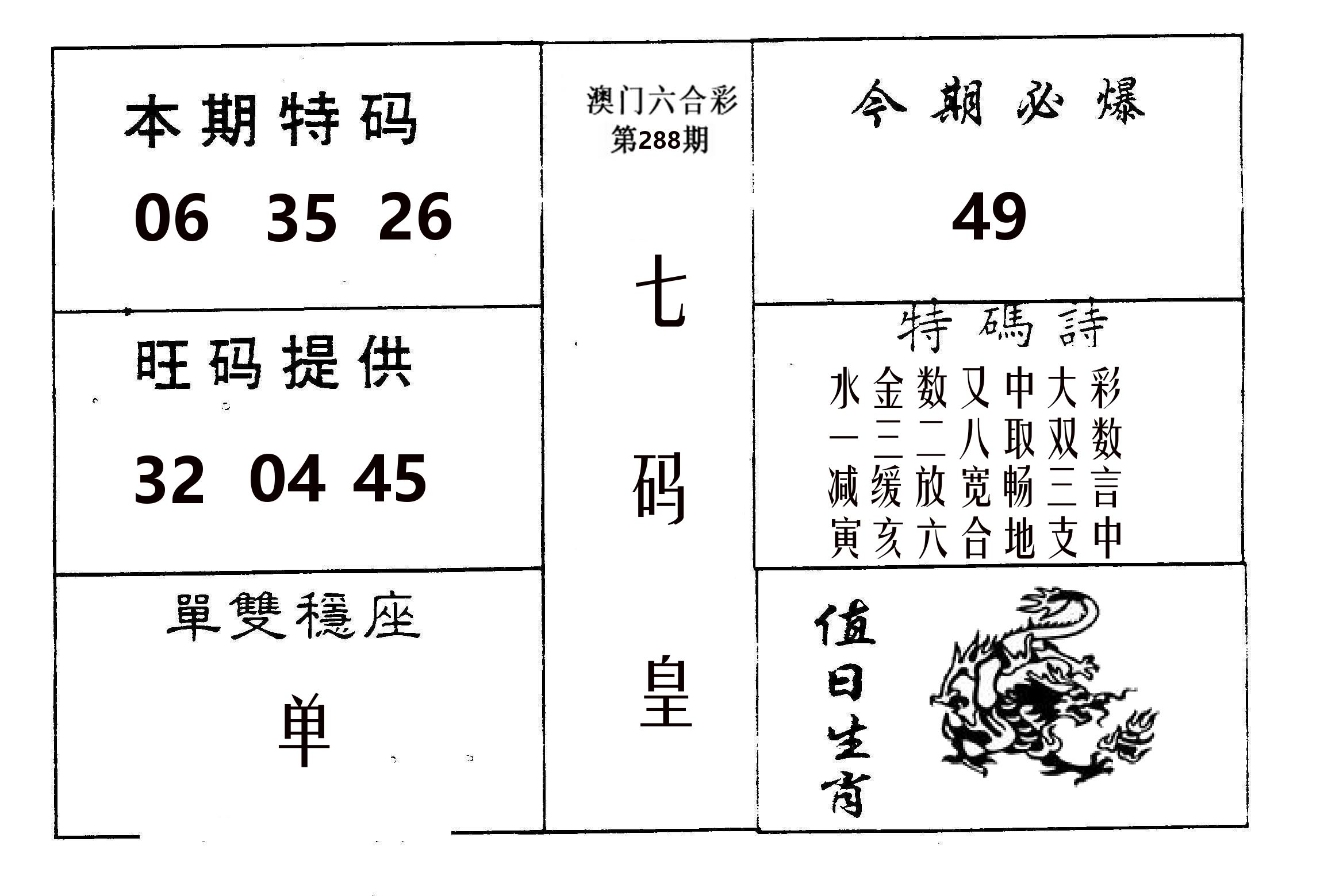 七码皇 第288期
