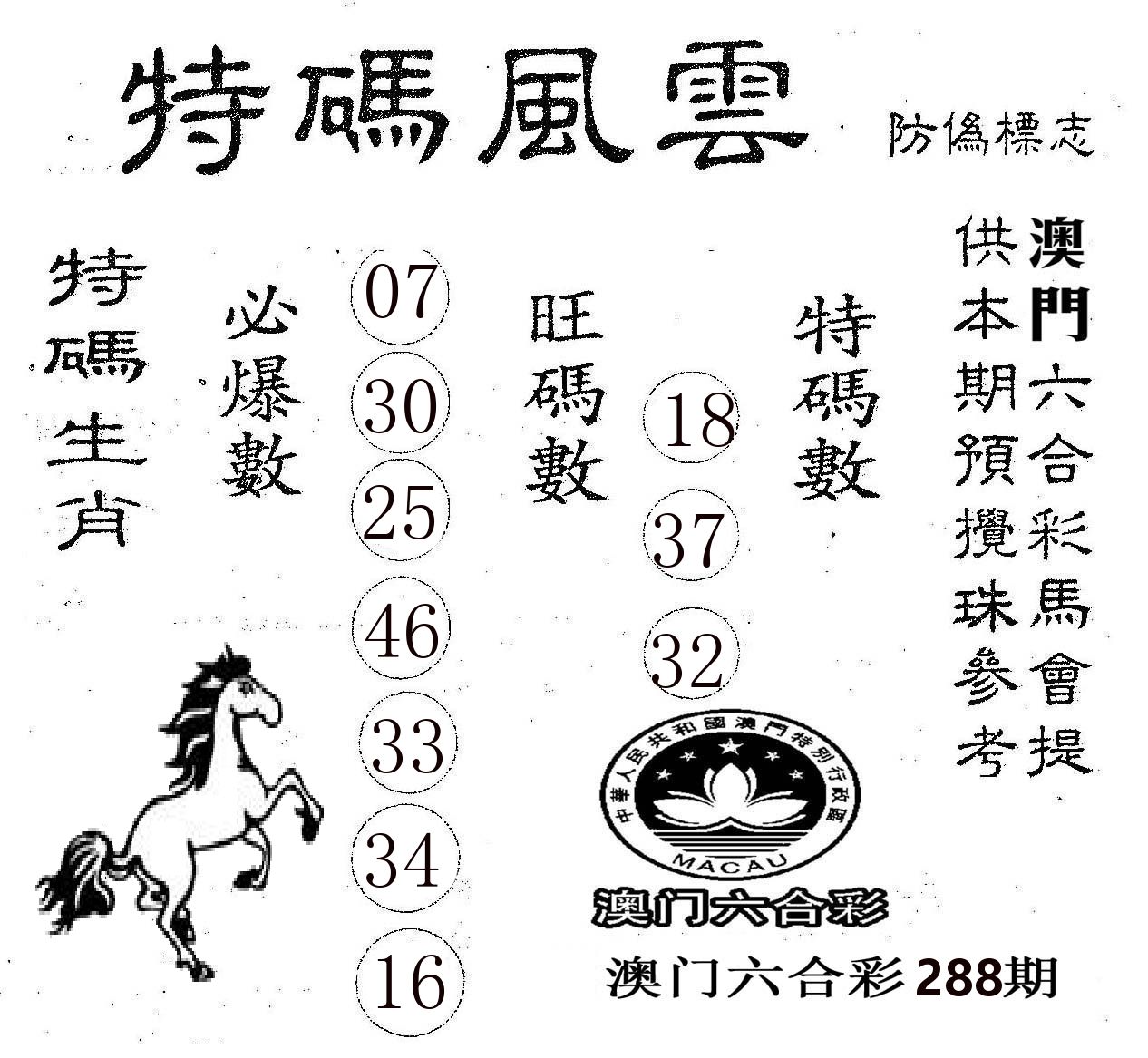 特码风云 第288期