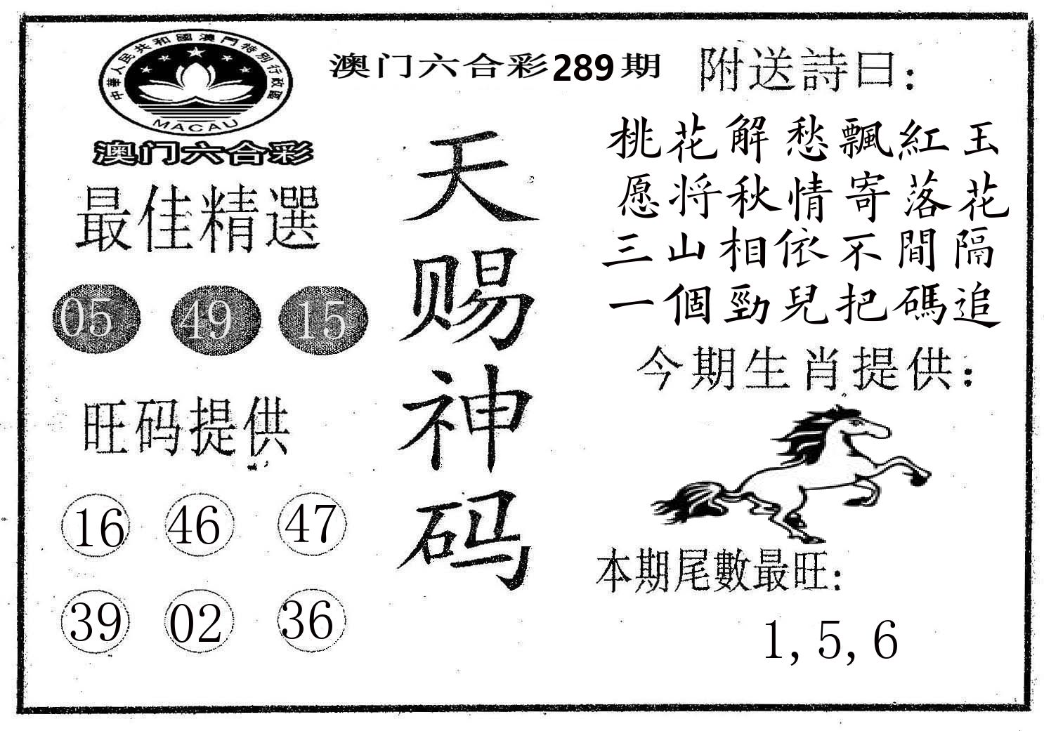 天赐神码 第289期