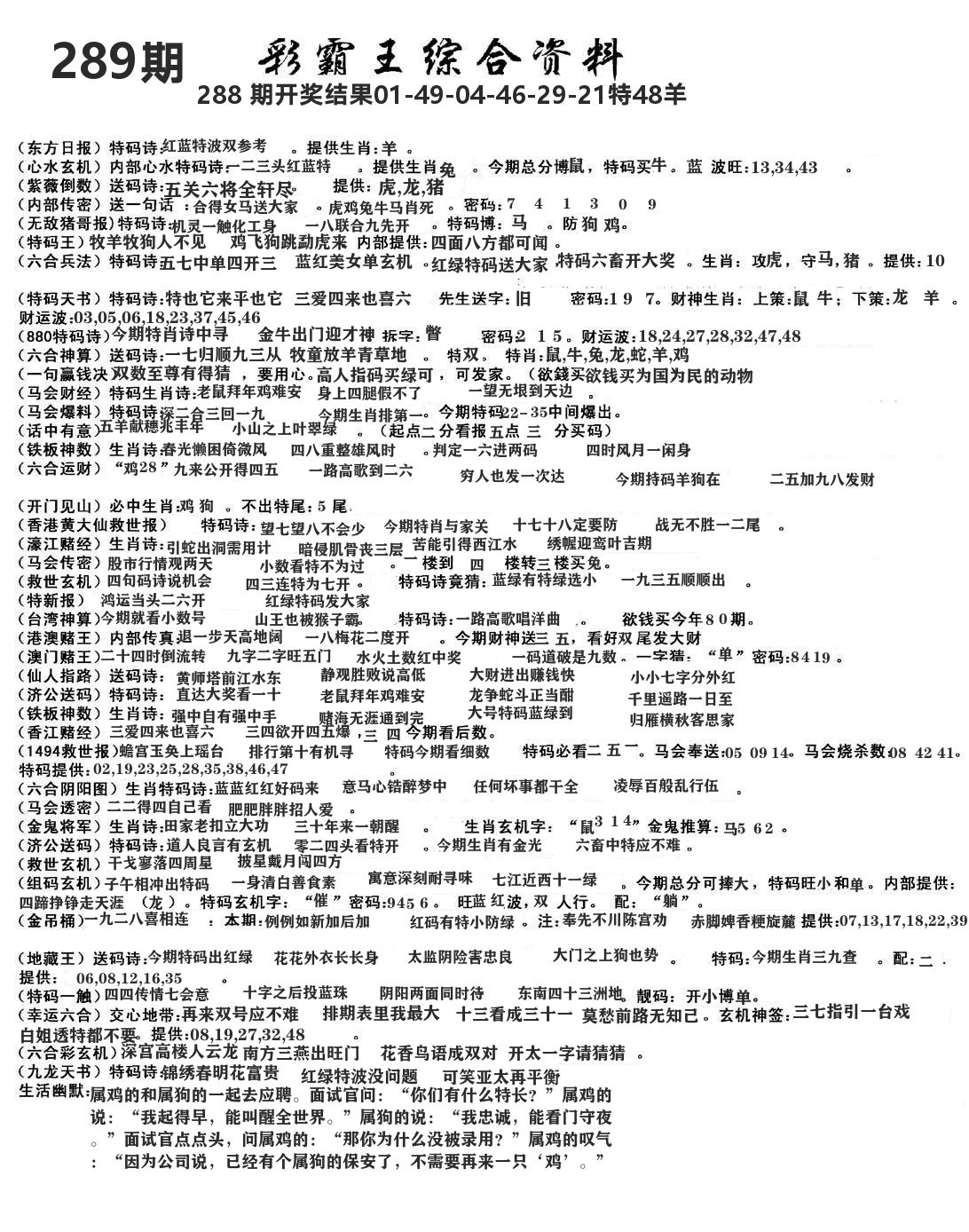 澳门综合资料 第289期