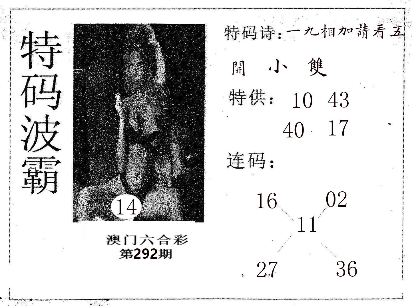 特码波霸 第292期
