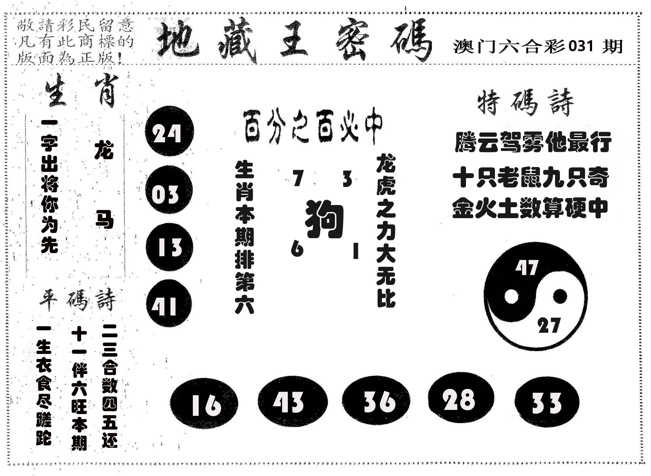 地藏王密码 第31期