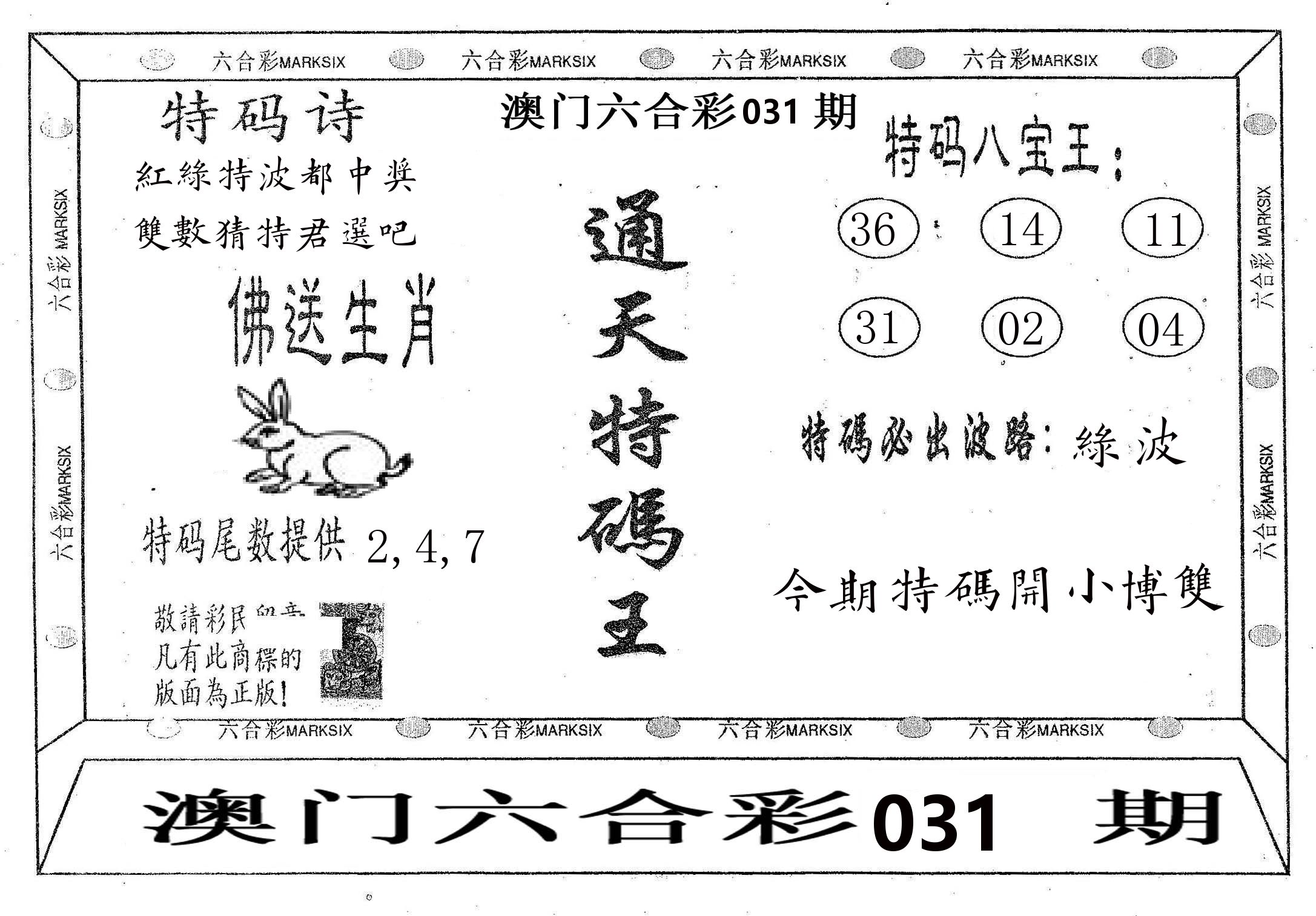 通天特码王 第31期