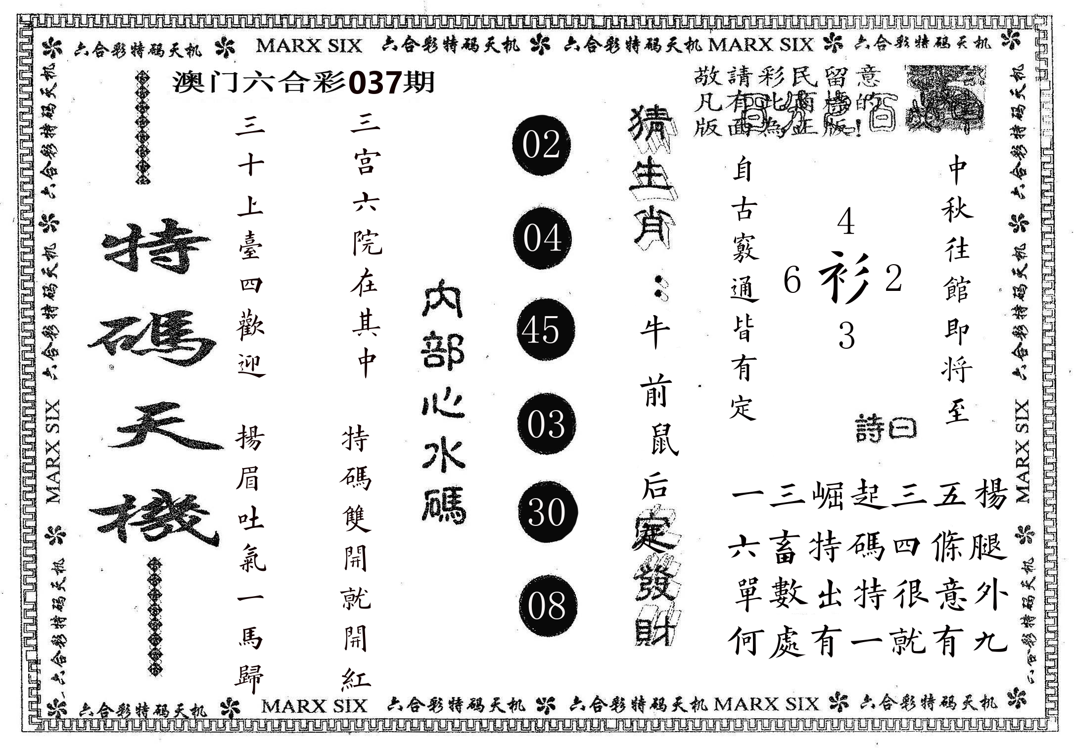 特码天机 第37期