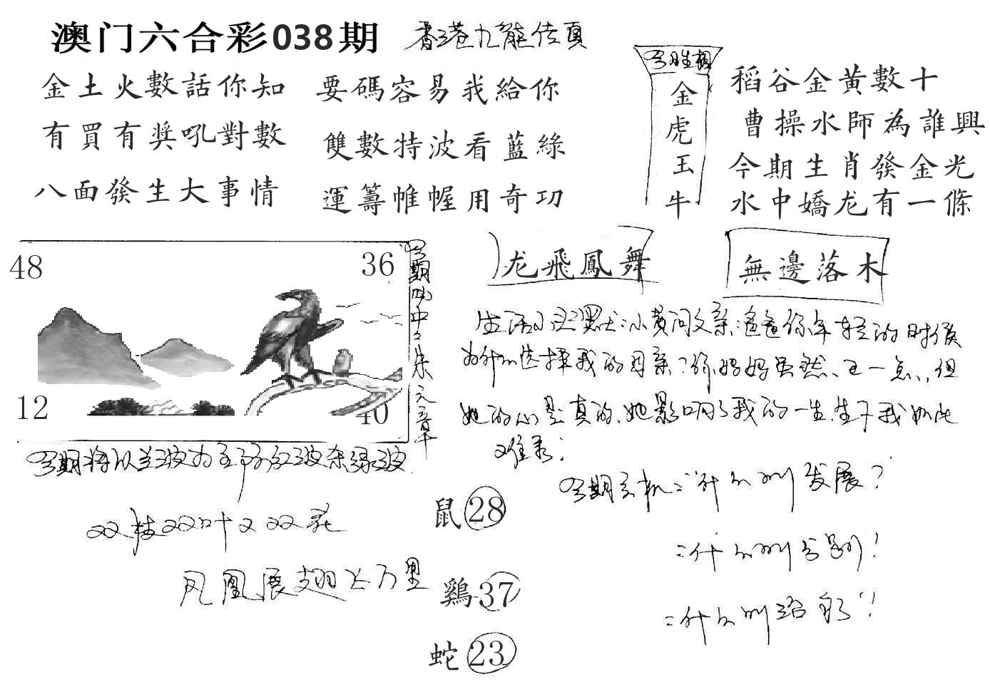澳门手写九龙 第38期