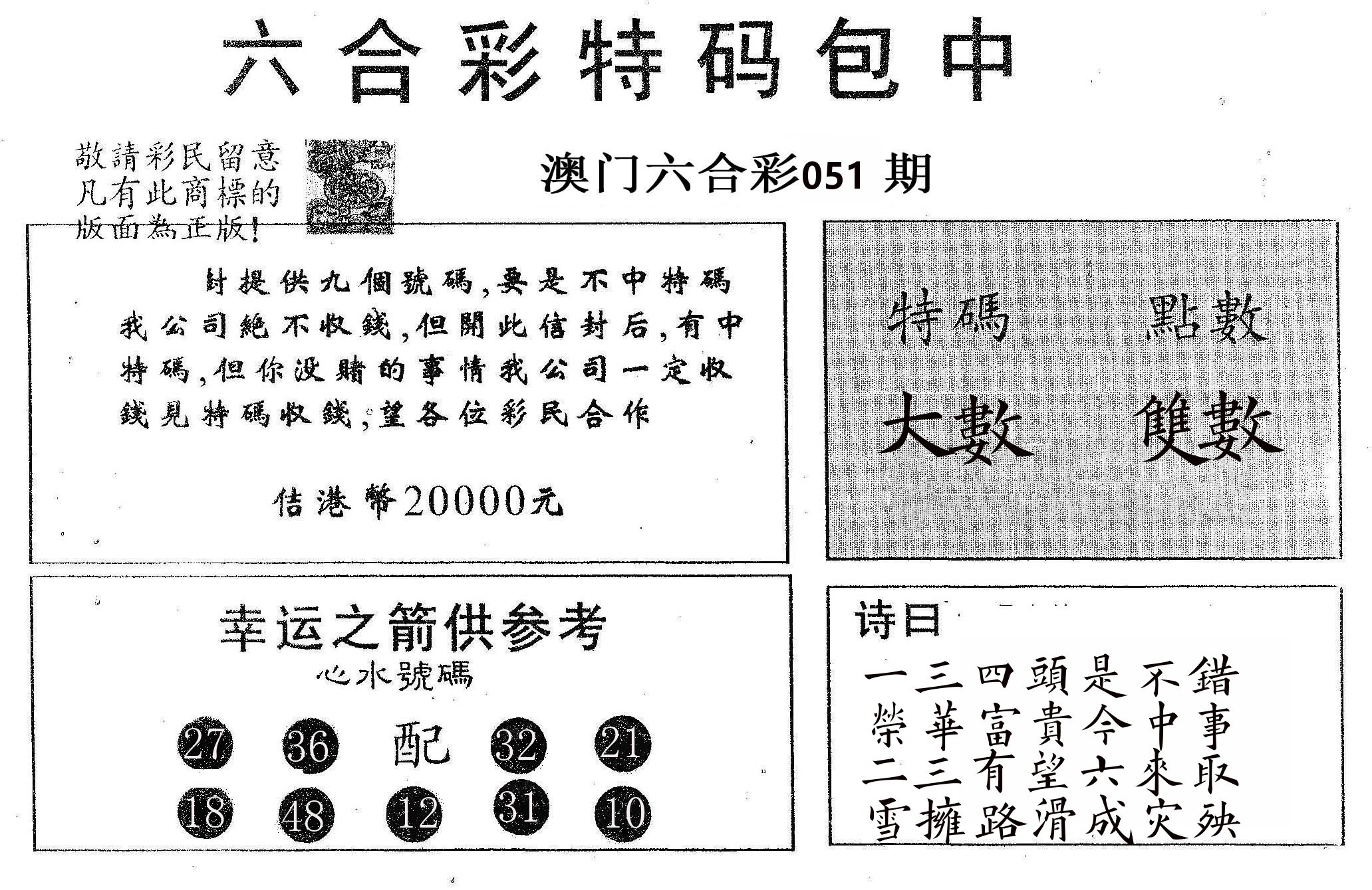 20000包中A 第51期