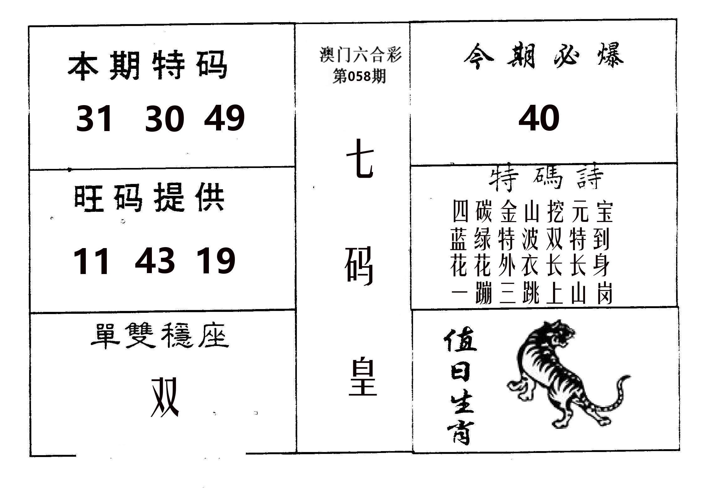 七码皇 第58期