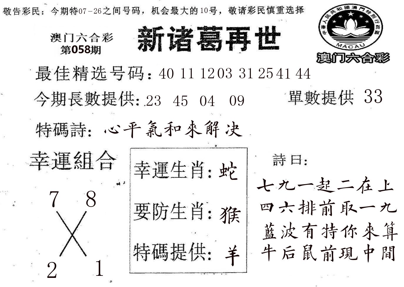 新诸葛 第58期