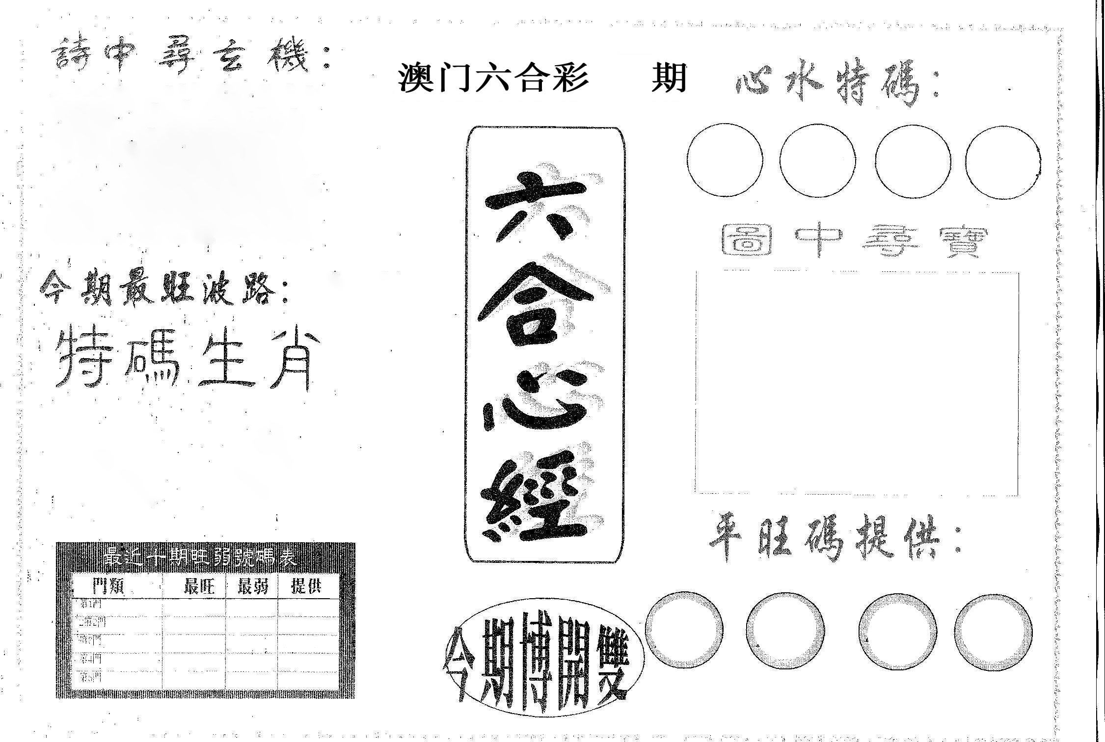六合心经 第61期