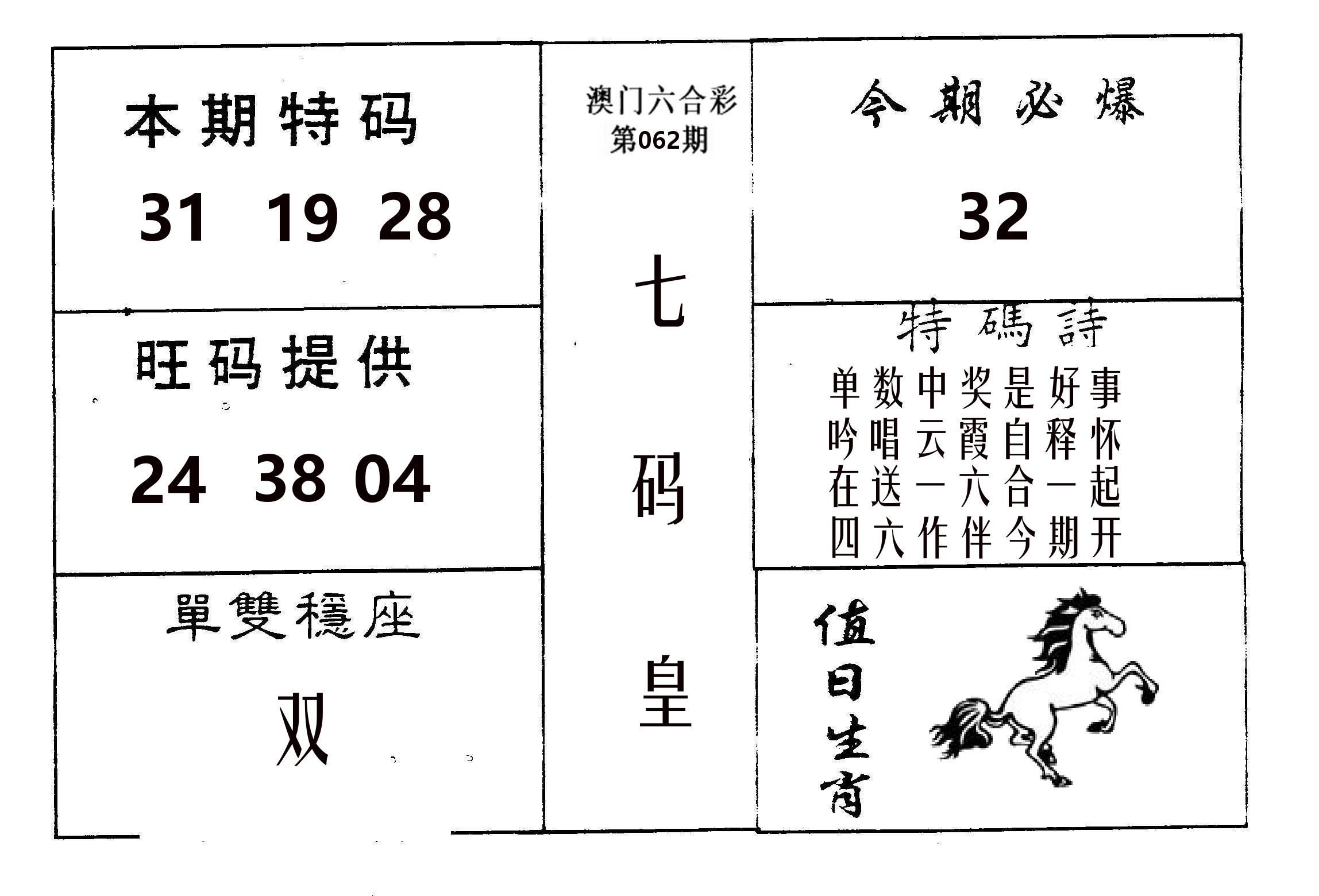 七码皇 第62期