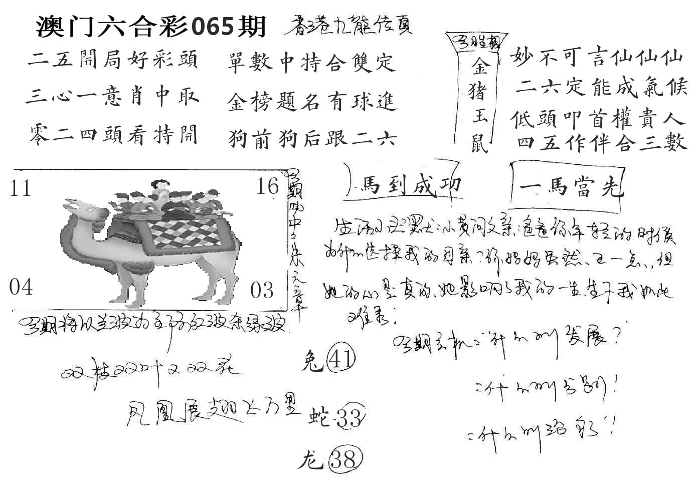 澳门手写九龙 第65期