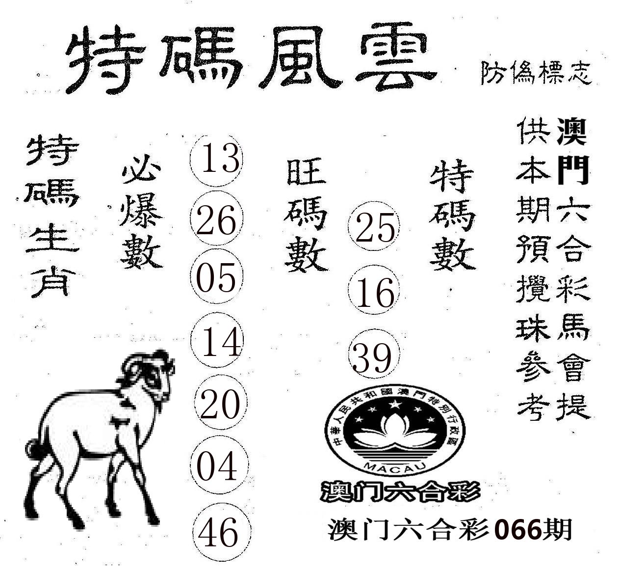 特码风云 第66期