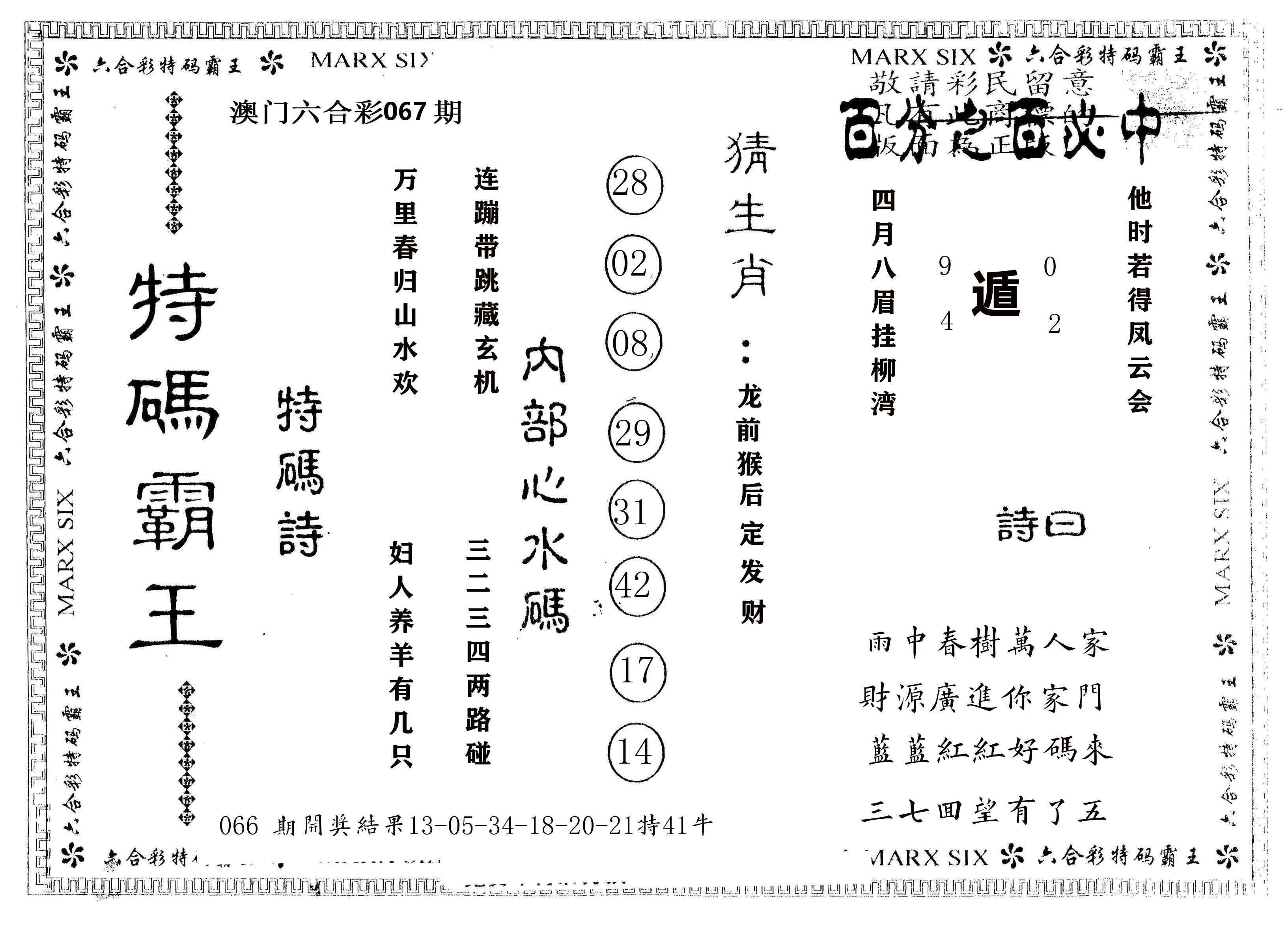 另版特码霸王 第67期