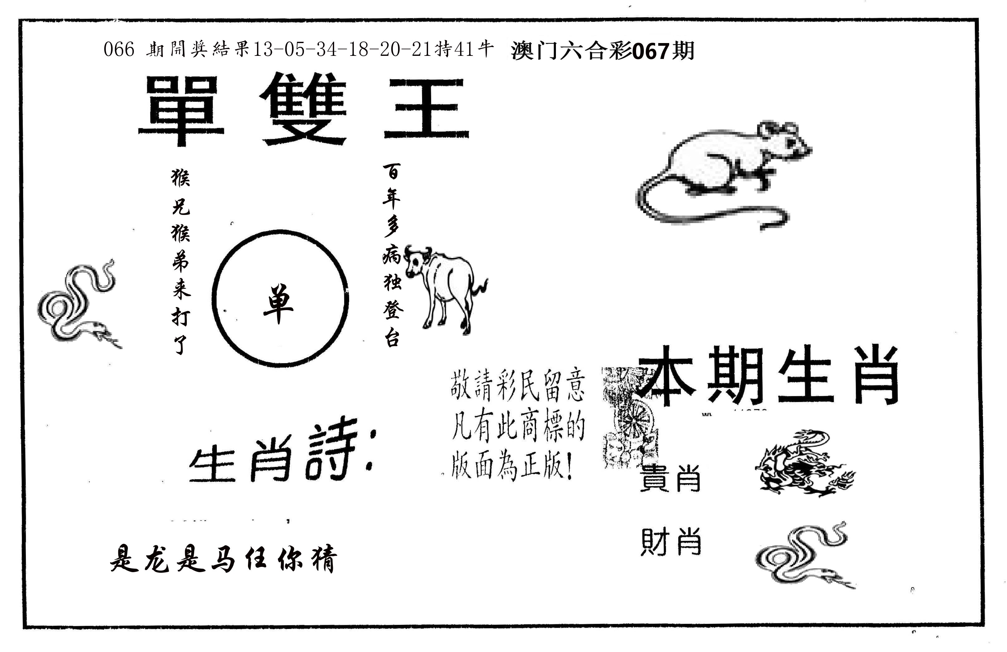 单双王A 第67期