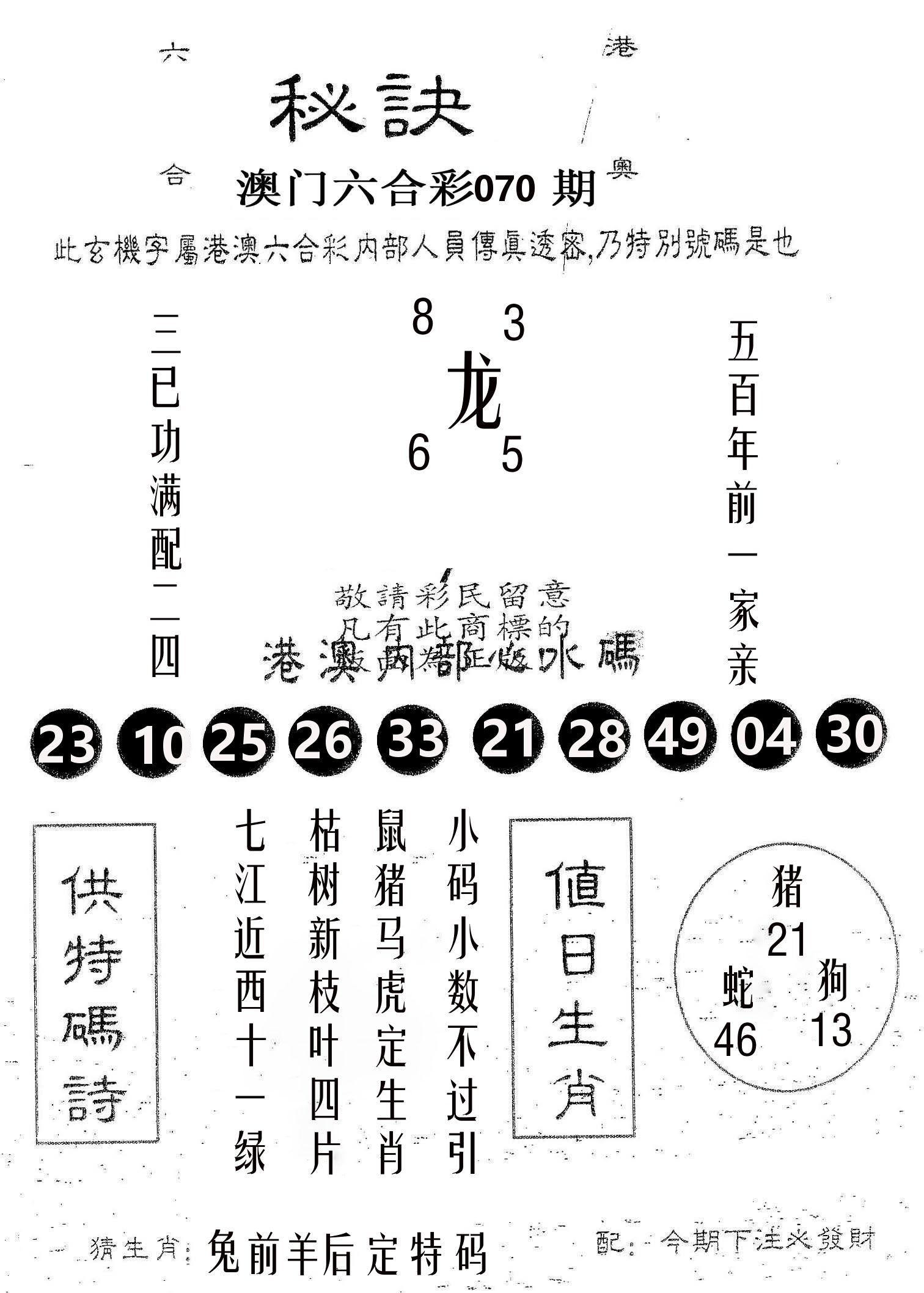 秘决 第70期