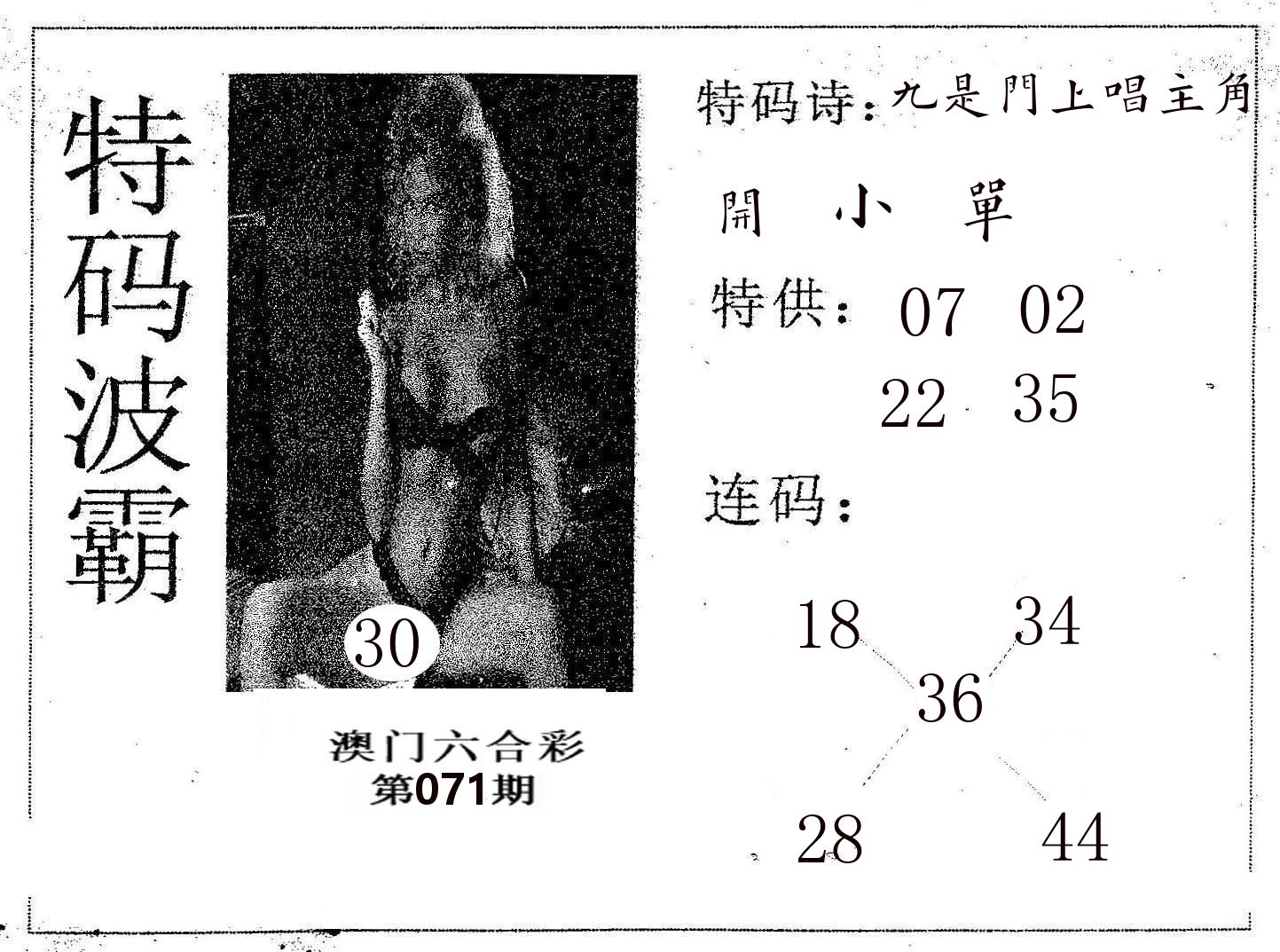 特码波霸 第71期