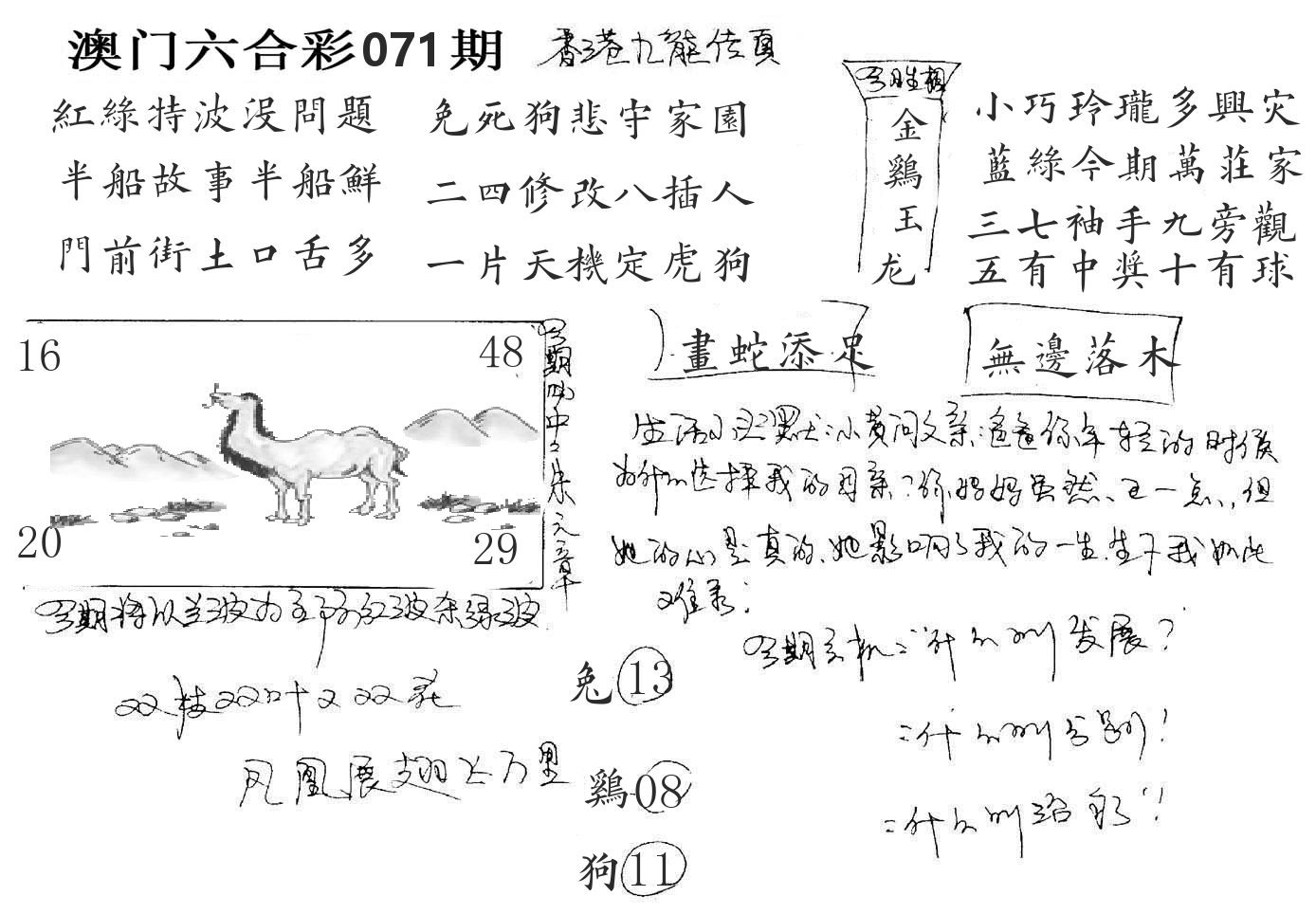 澳门手写九龙 第71期