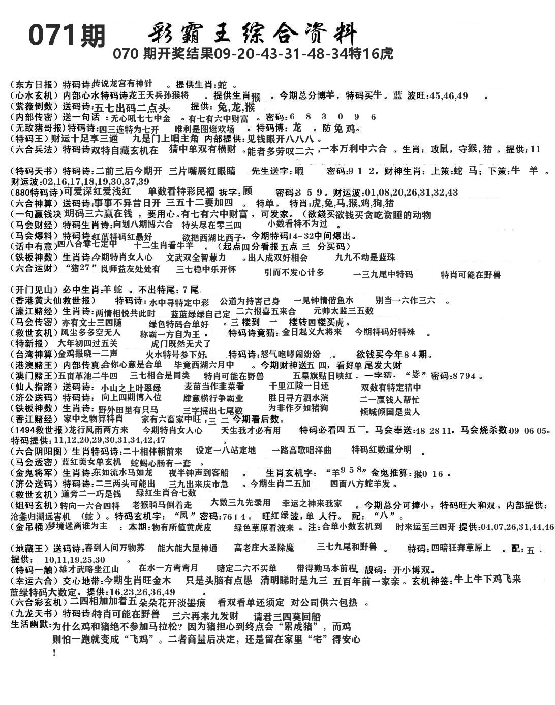 澳门综合资料 第71期