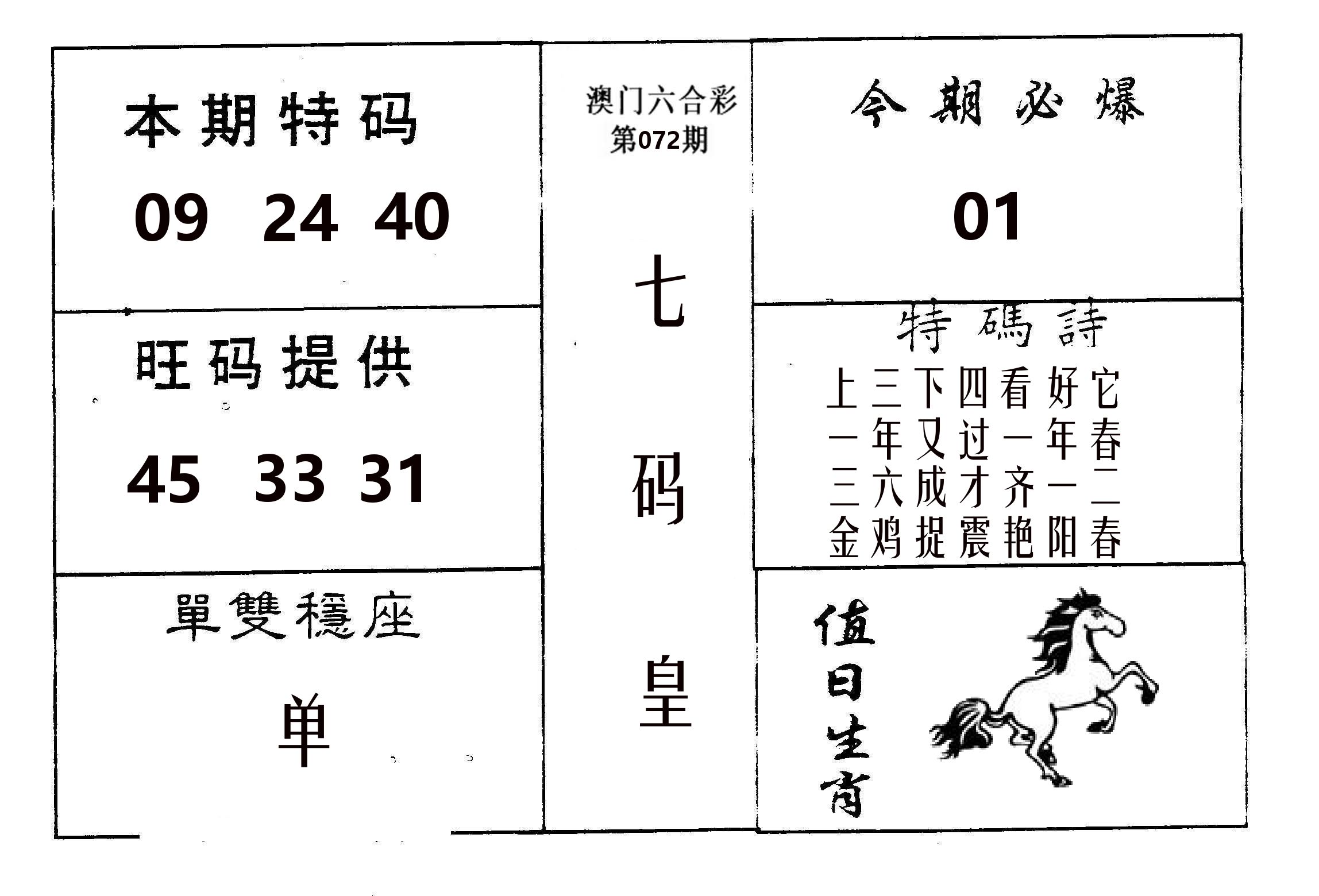 七码皇 第72期