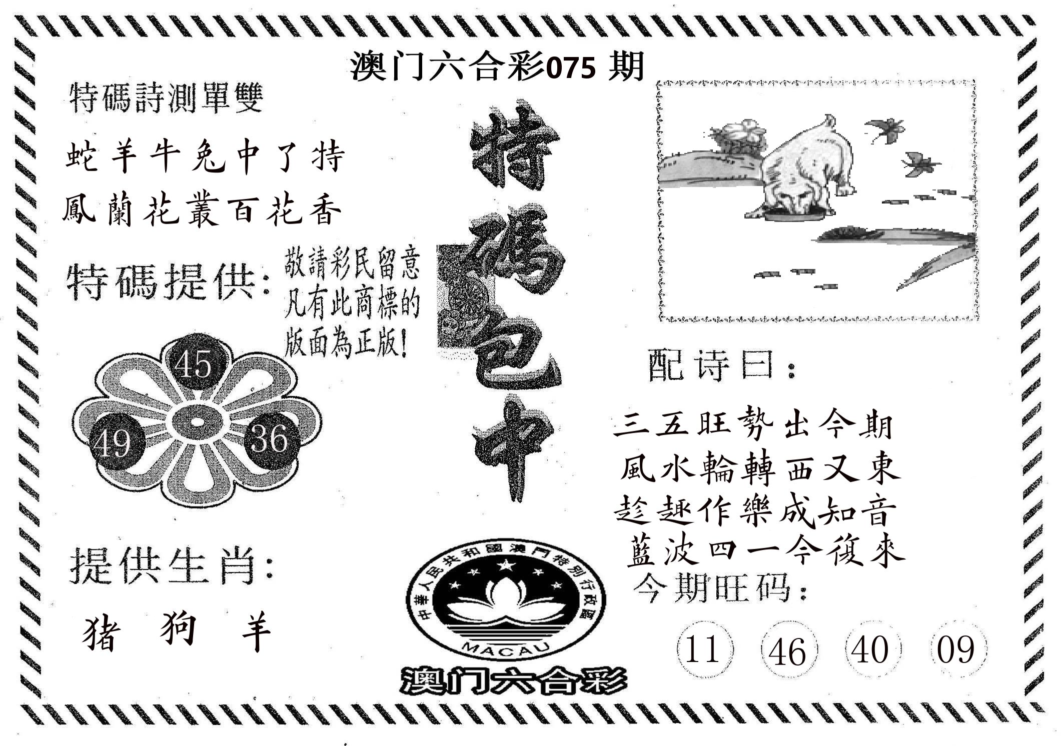 特码包中 第75期
