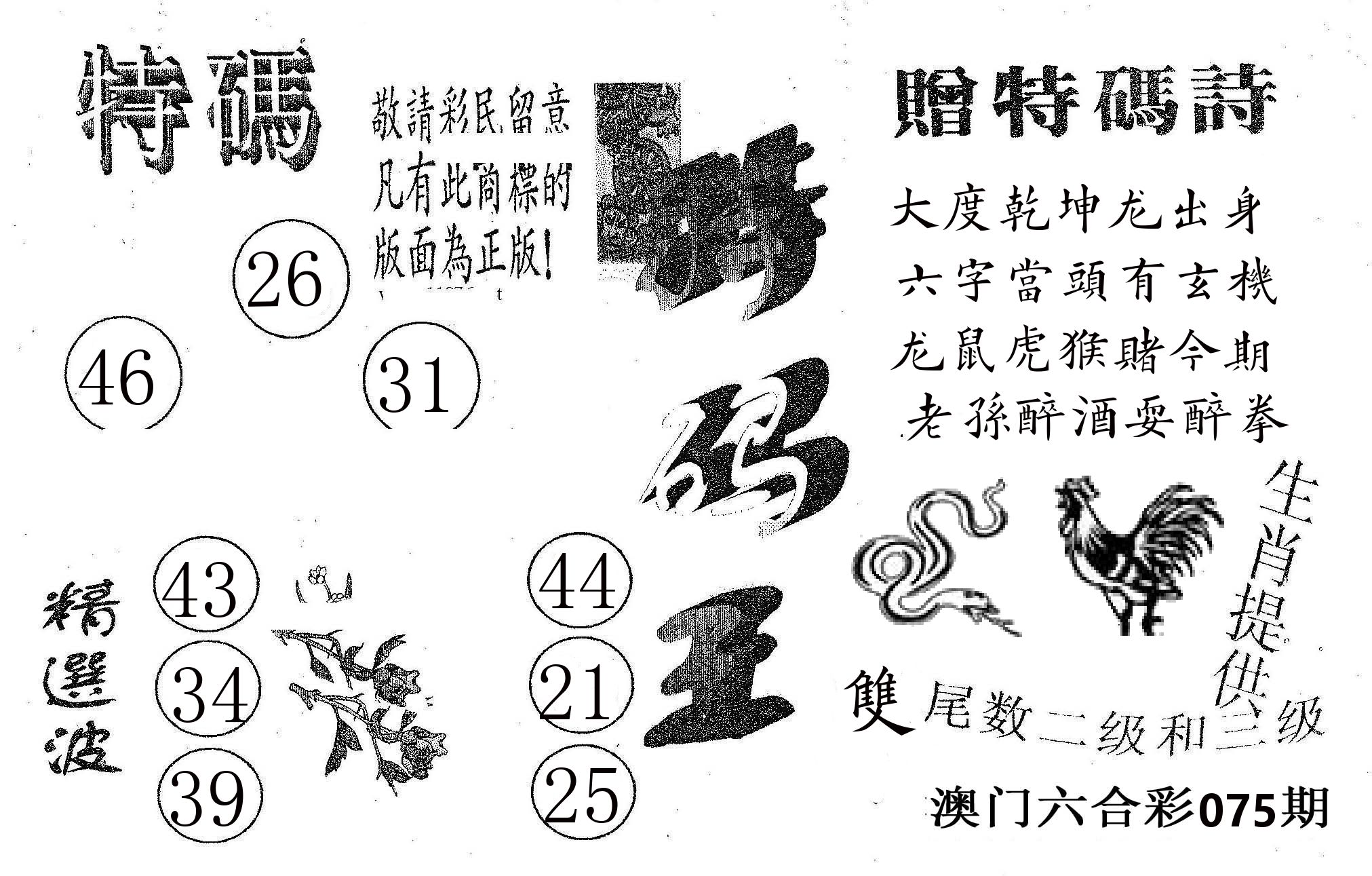 特码王A 第75期