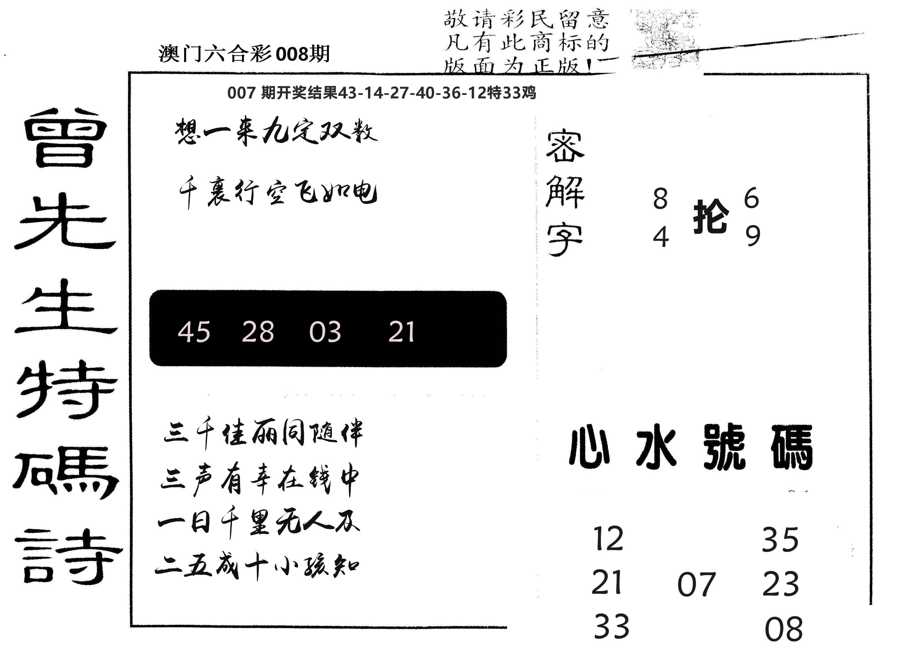 另版曾道人特码诗 第8期