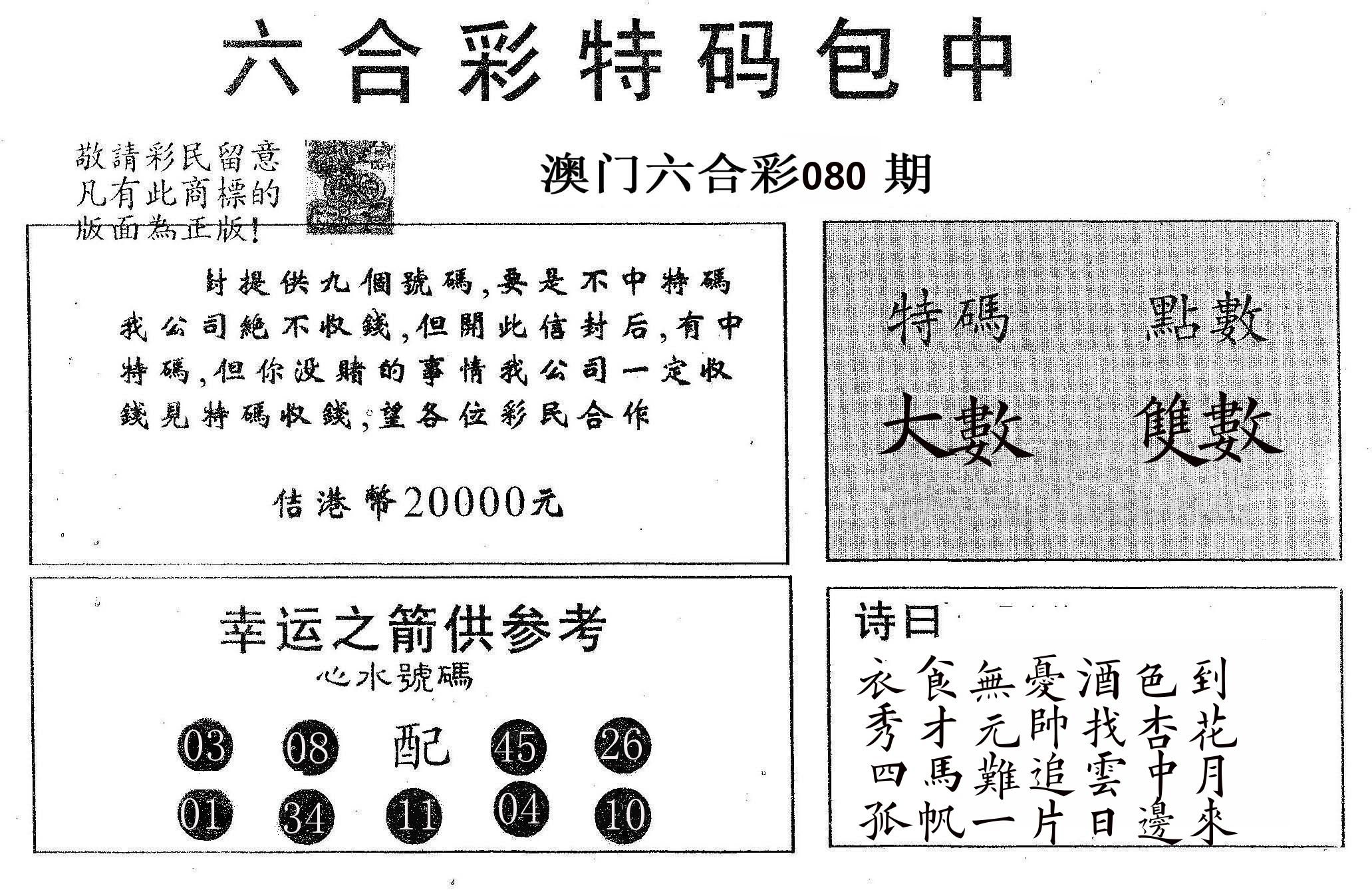 20000包中A 第80期
