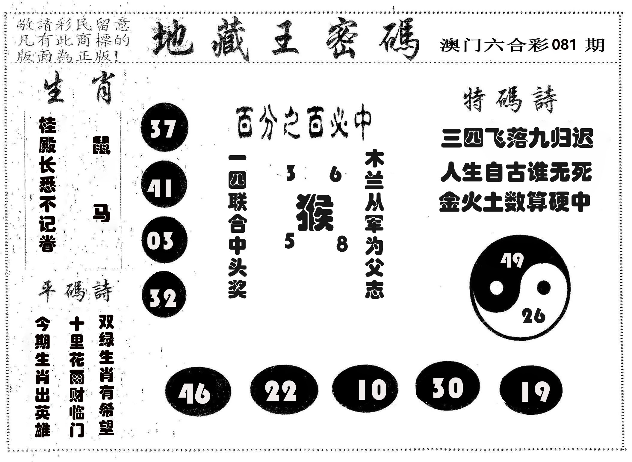 地藏王密码 第81期