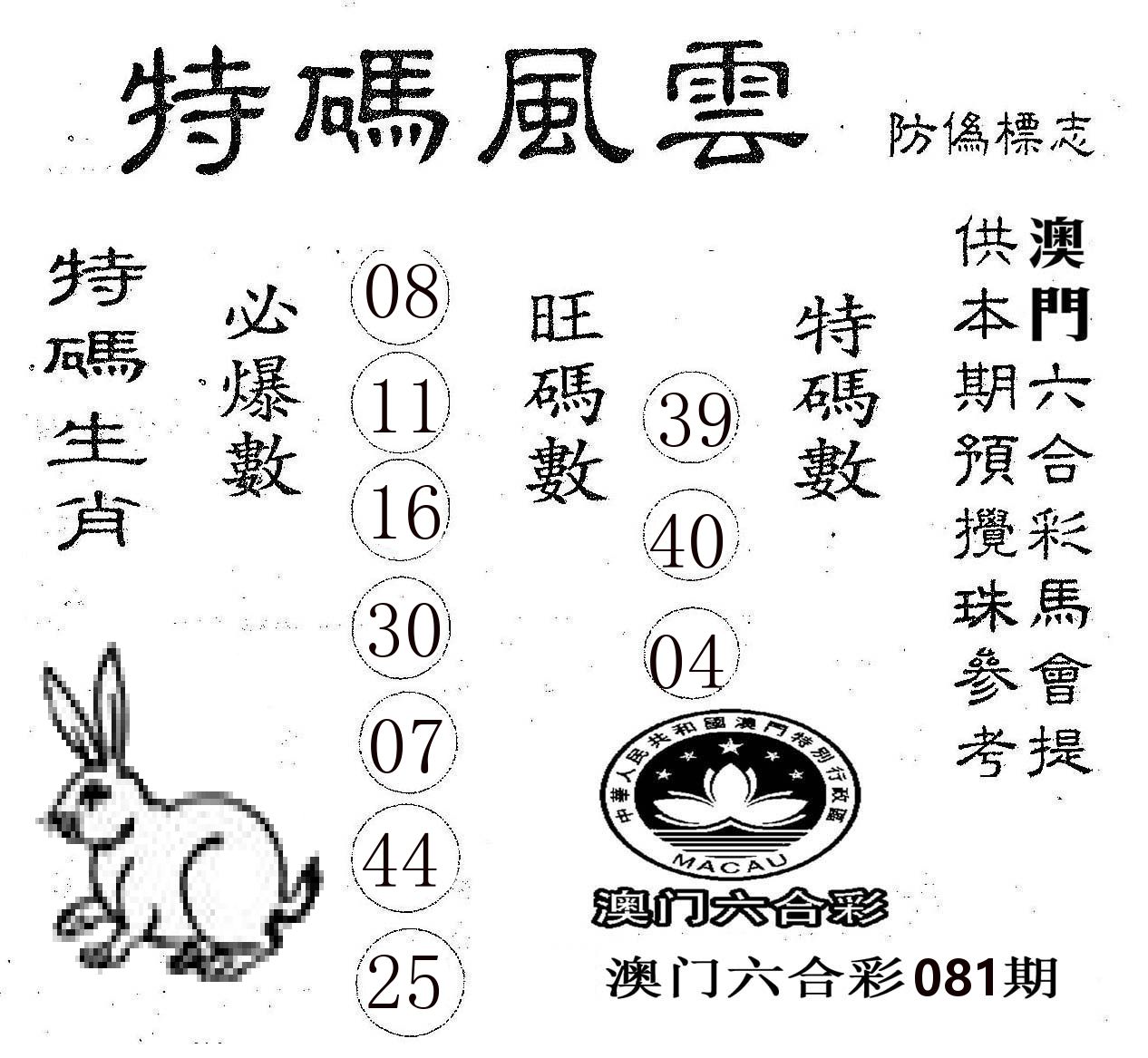 特码风云 第81期