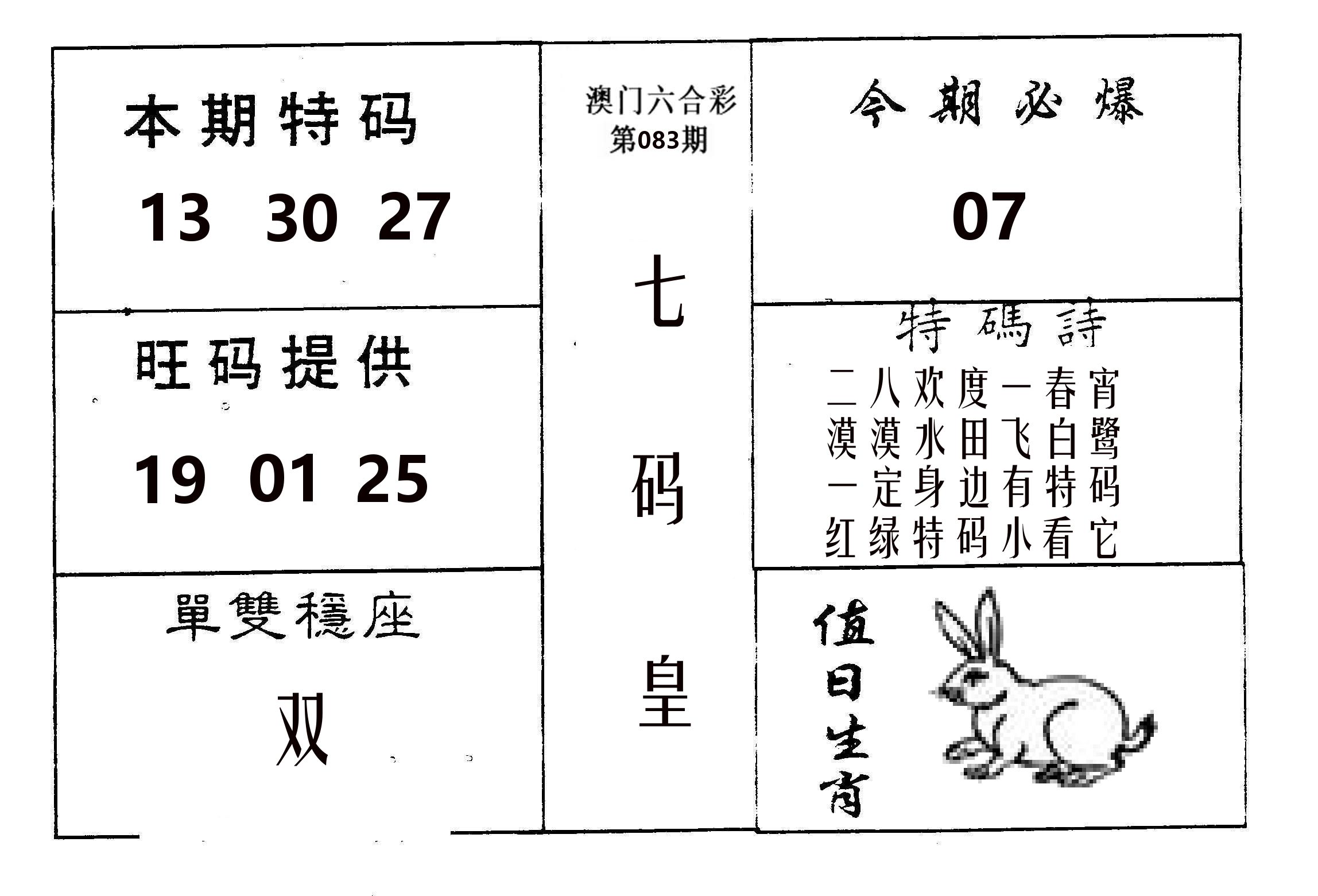 七码皇 第83期