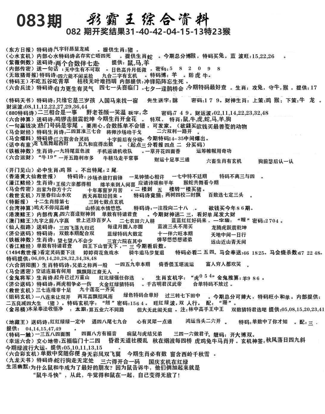 澳门综合资料 第83期
