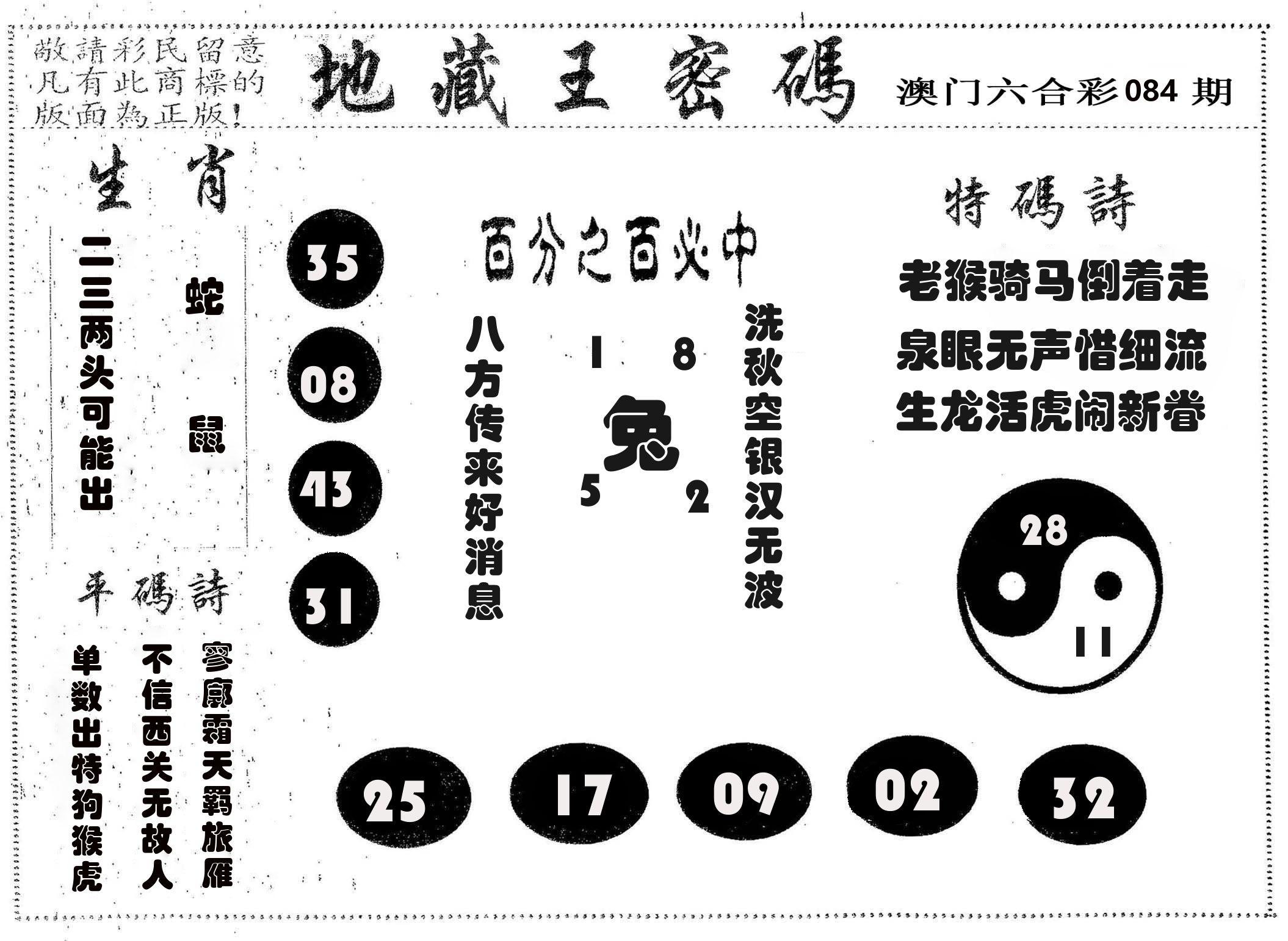 地藏王密码 第84期