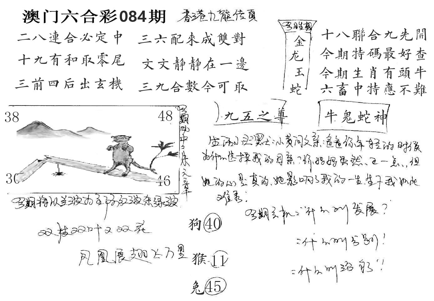 澳门手写九龙 第84期