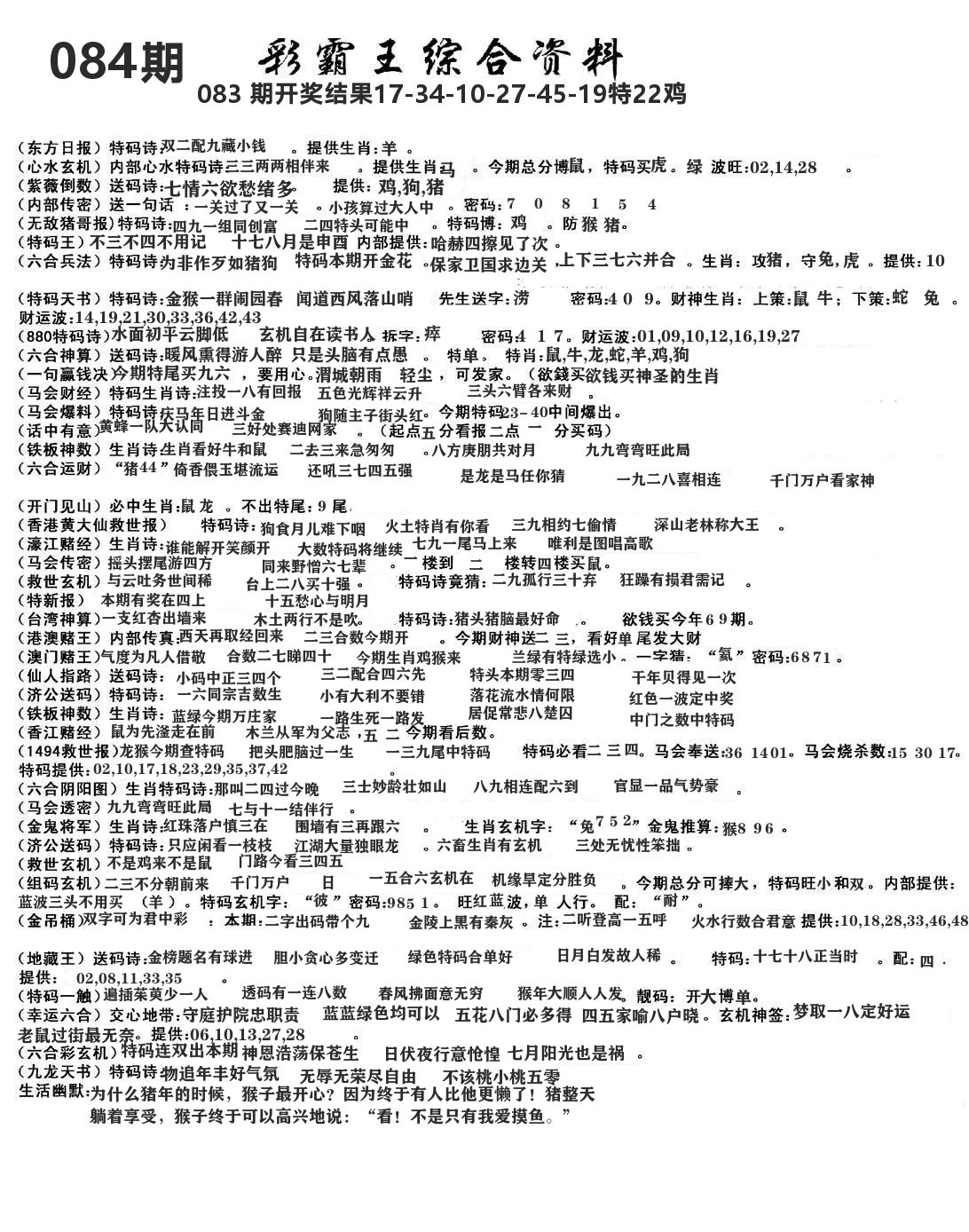澳门综合资料 第84期