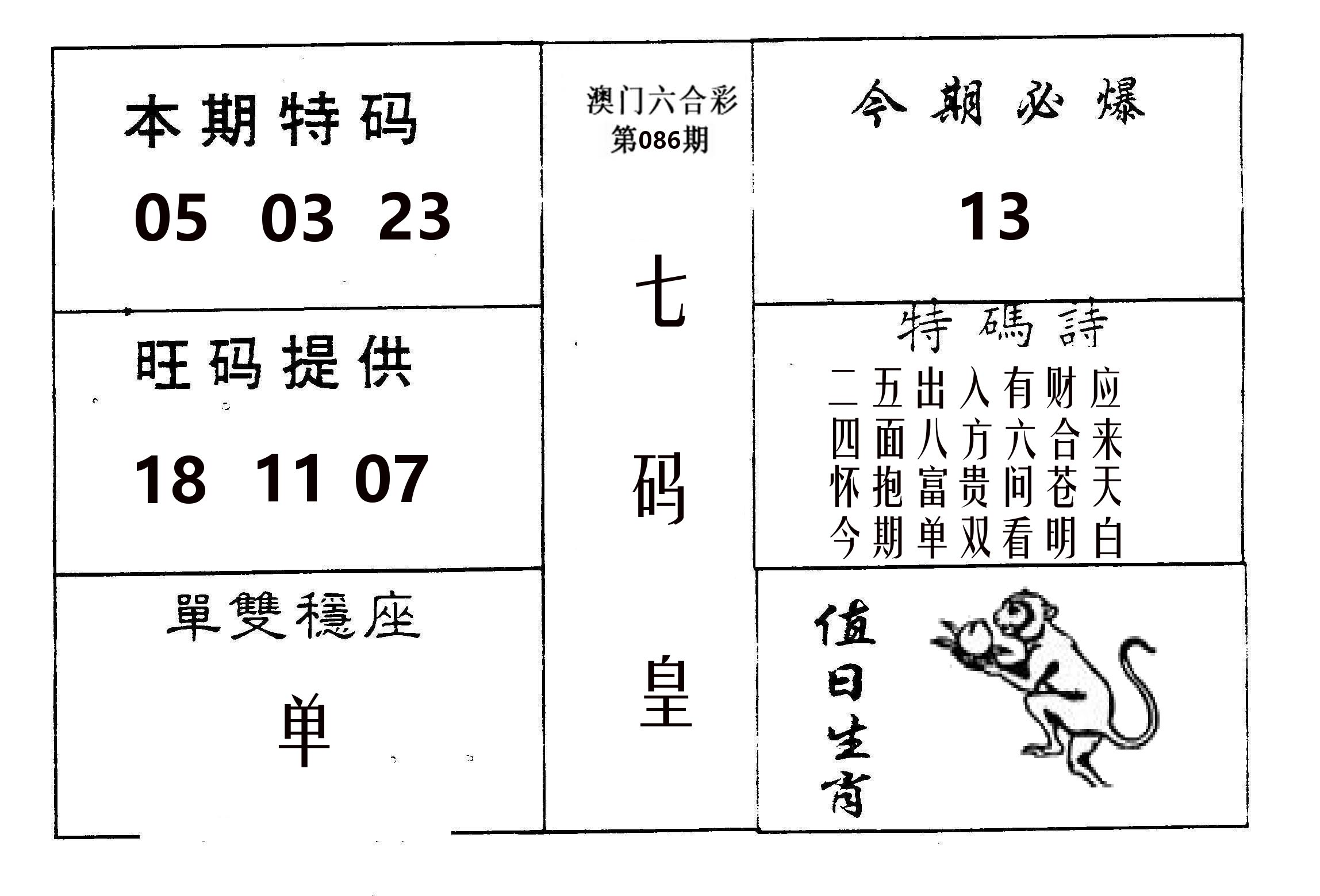 七码皇 第86期
