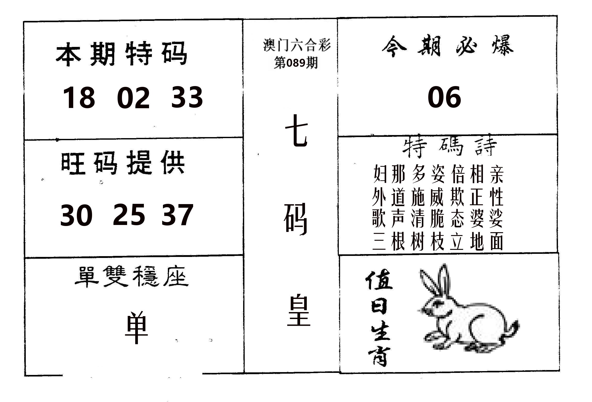 七码皇 第89期