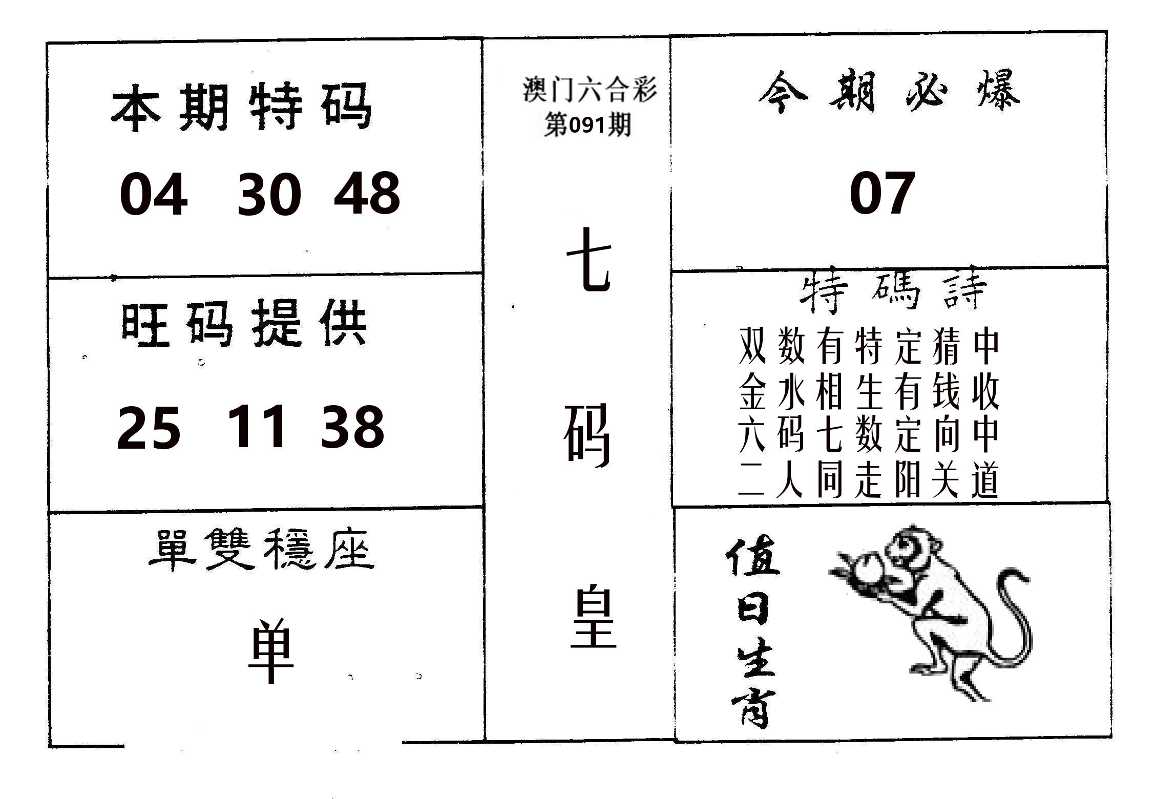 七码皇 第91期