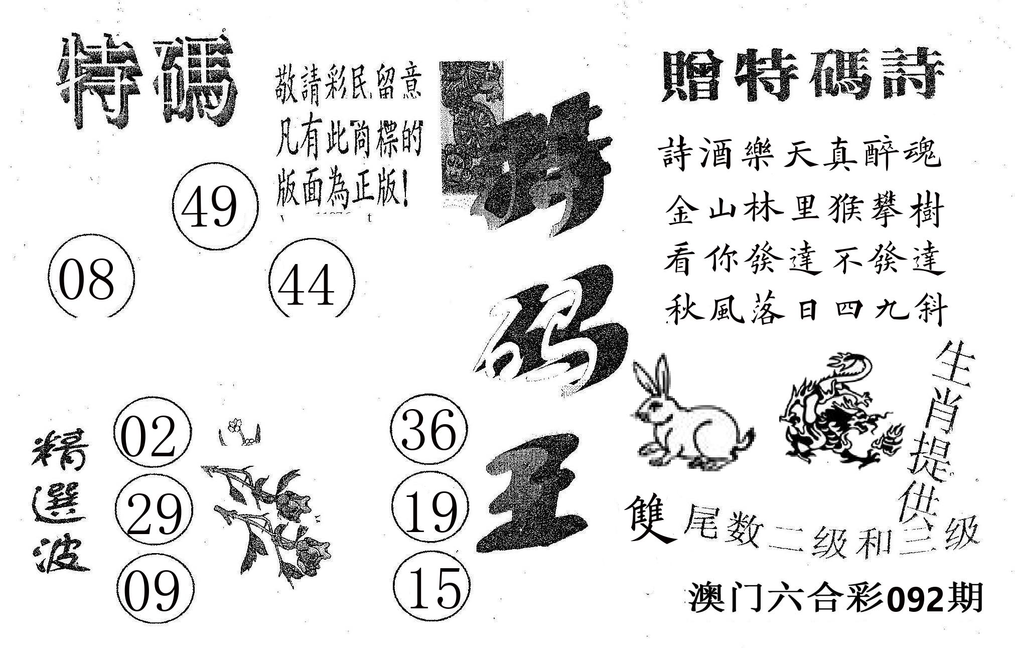 特码王A 第92期