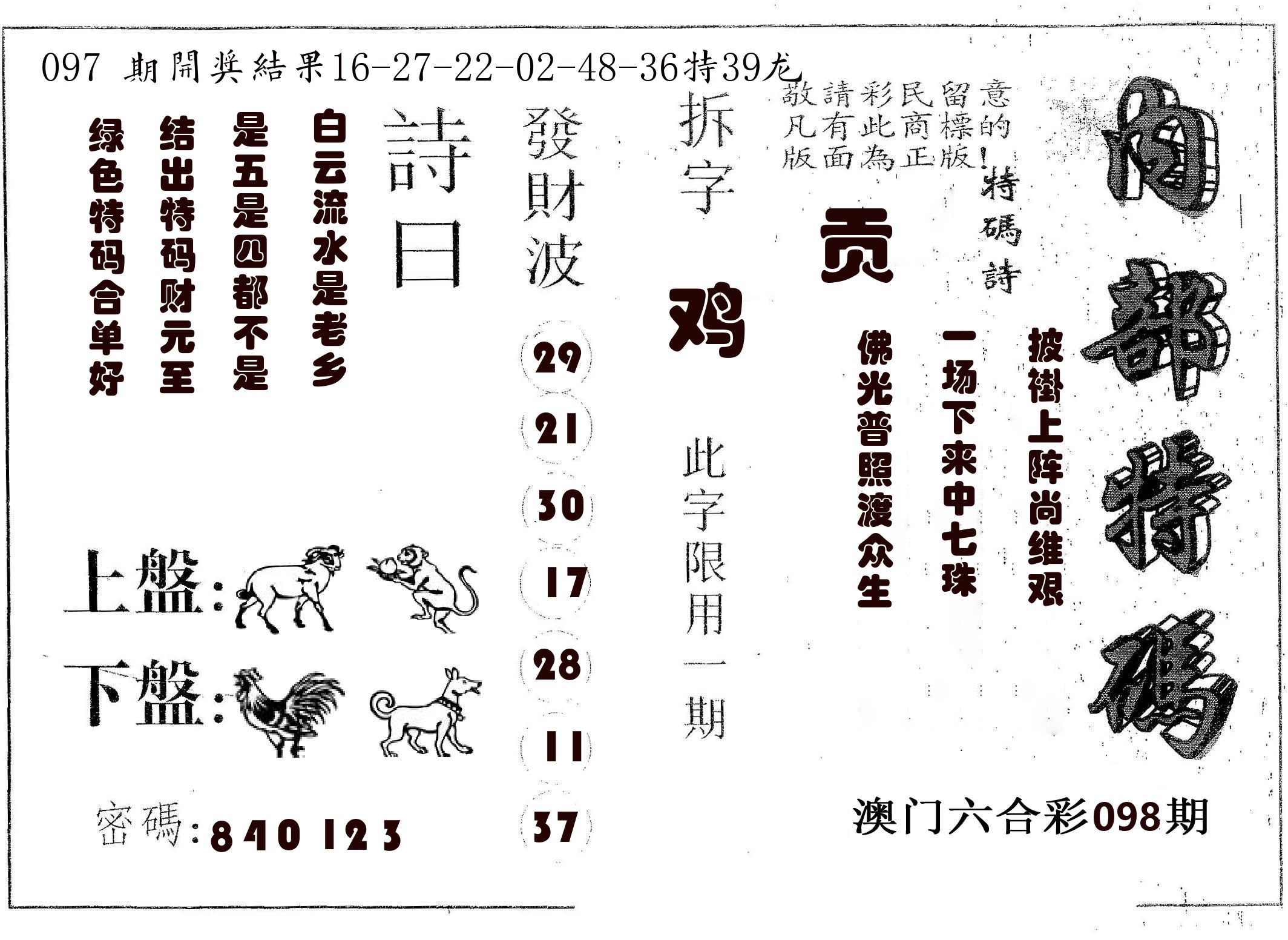 内部特码 第98期