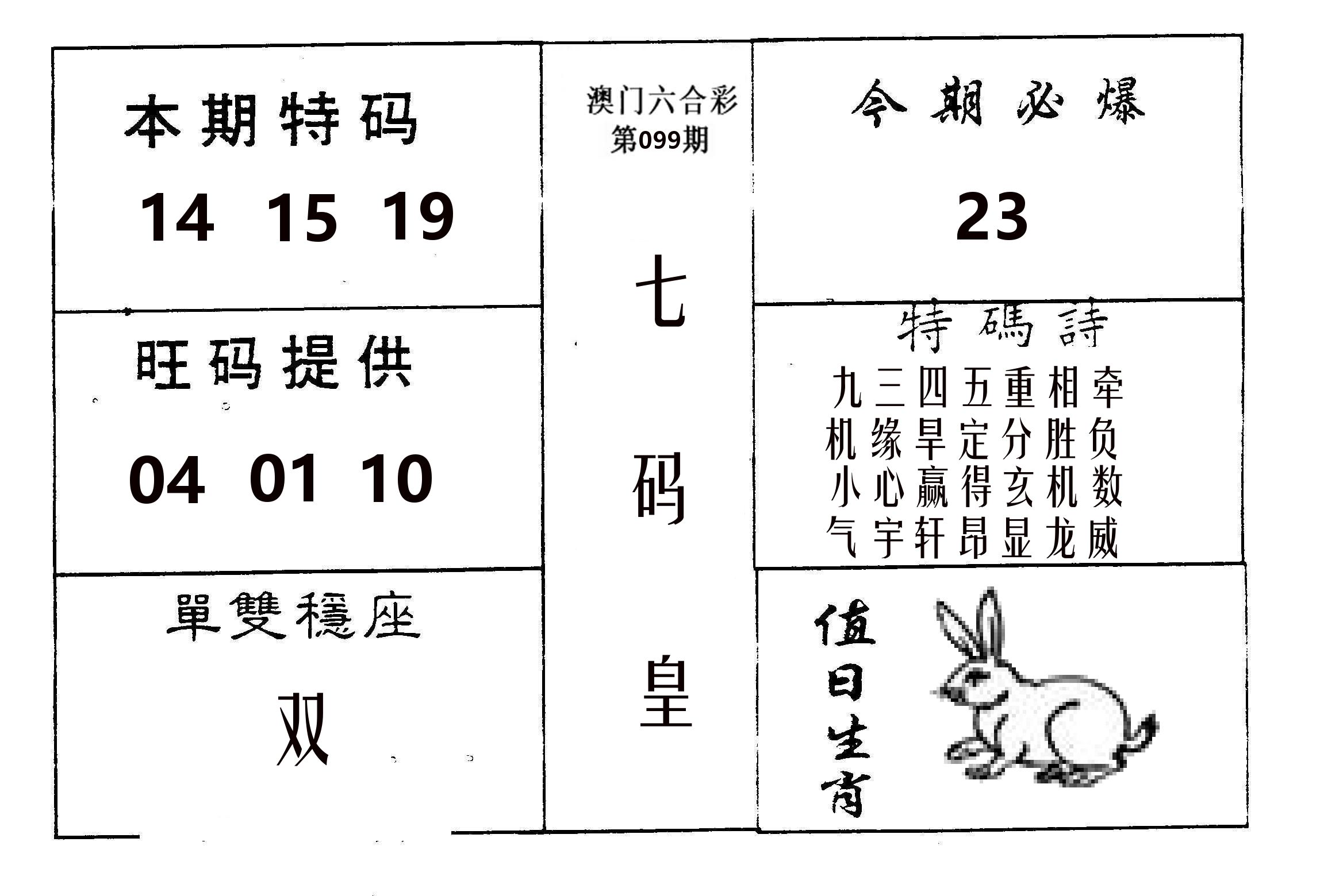 七码皇 第99期