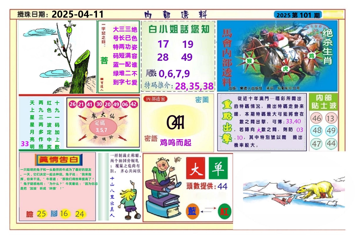 澳门内部透料A 第101期