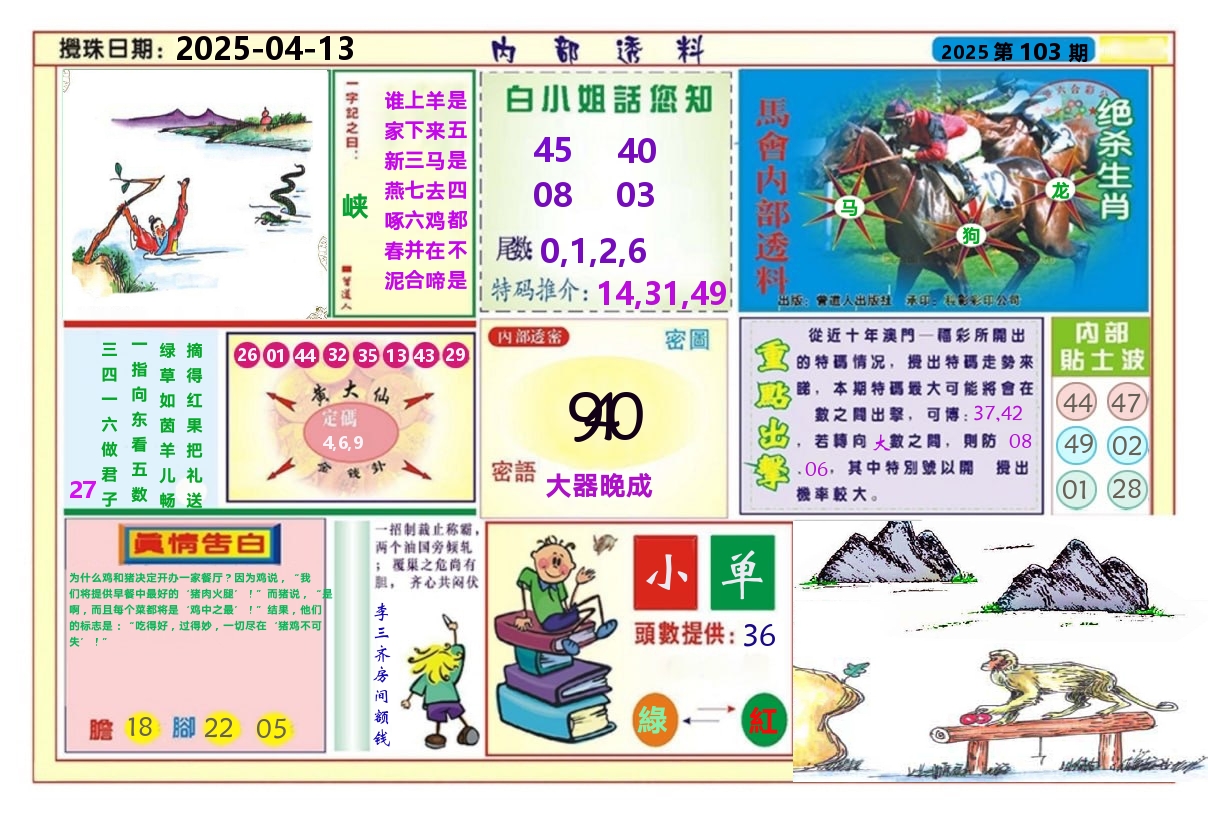澳门内部透料A 第103期