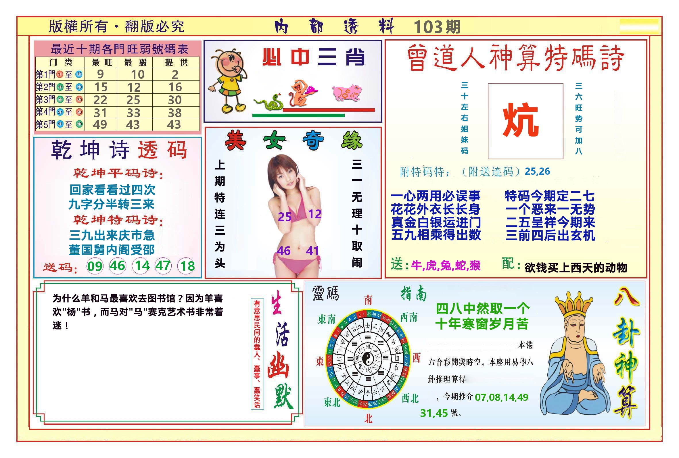 澳门内部透料B 第103期